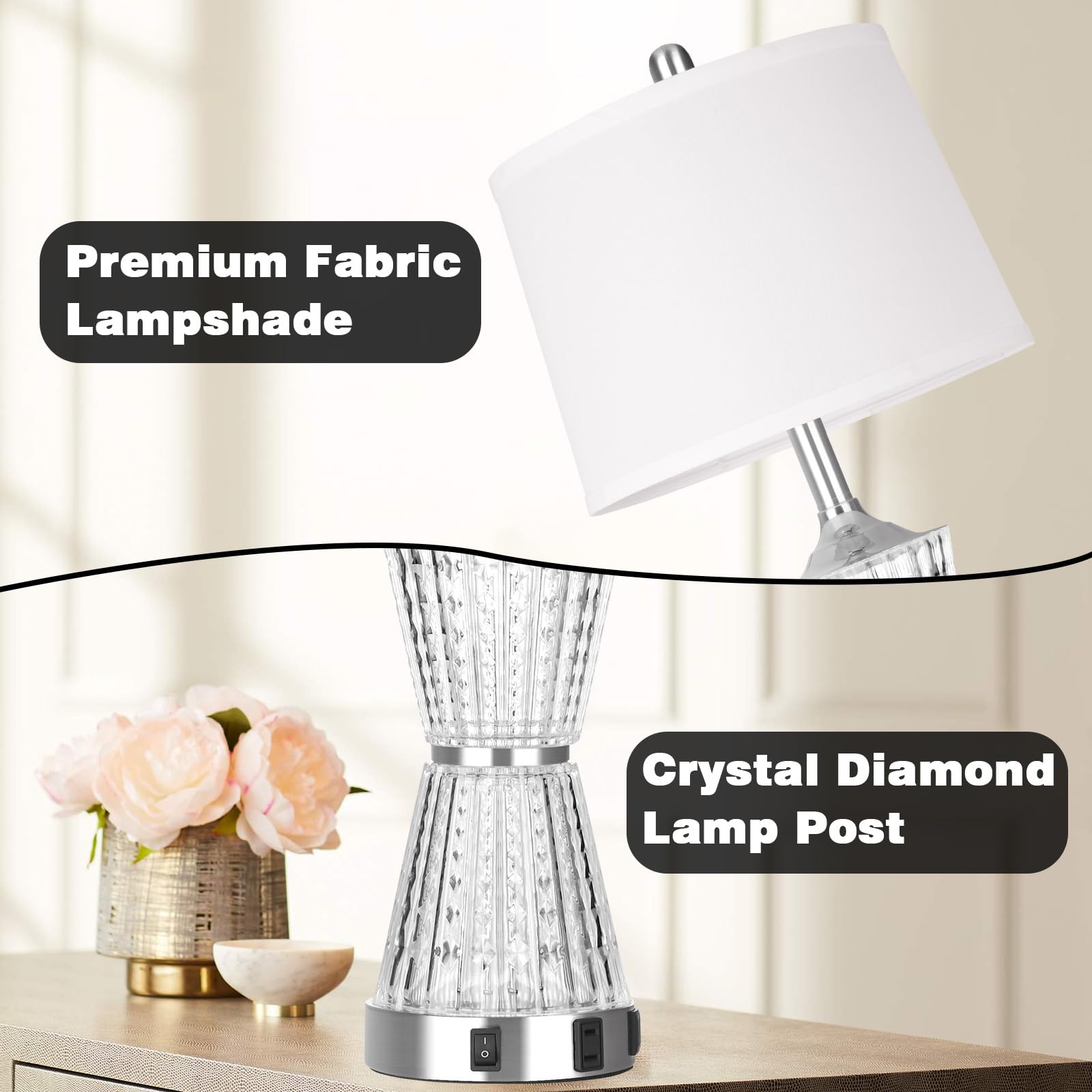 Modern LED Table Lamps Set of 2 with USB Charging Ports & AC Outlet - White Shade Nightstand Lamps for Bedroom, Living Room, Office - Includes Energy Efficient Bulbs (Perfect for Reading, Charging Devices & Ambient Lighting)