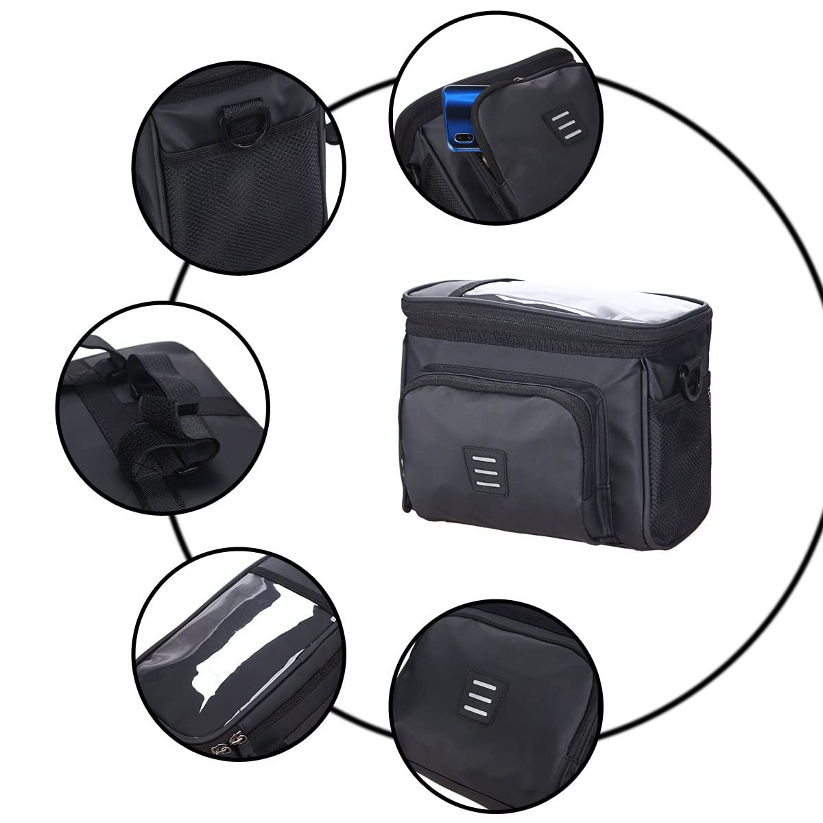 Waterproof Bike Handlebar Bag with Touchscreen Phone Holder - High Capacity Front Bicycle Basket for Cycling, Commuting, Hiking & Outdoor Adventures - Universal Fit Black Cycling Accessory for Phone, Keys & Essentials