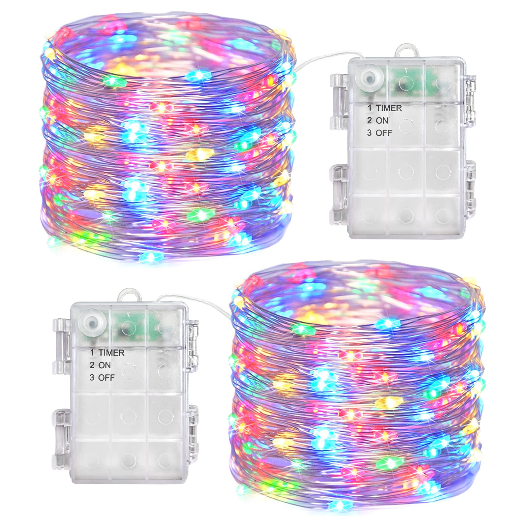 2 Pack 100 LED Waterproof Battery Operated Fairy String Lights with Timer - Multi-Colored Copper Wire Twinkle Christmas Lights for Outdoor Wedding, Party, Indoor DIY Decor (Perfect for Bedroom, Garden, Patio & Holiday Decorations)