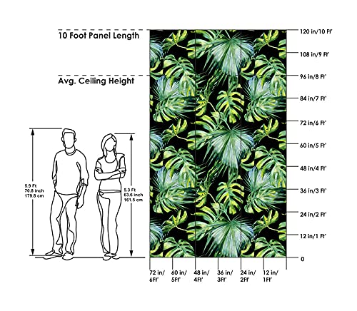 Royal Black & Green Palm Leaves Peel & Stick Wallpaper for Home Decor