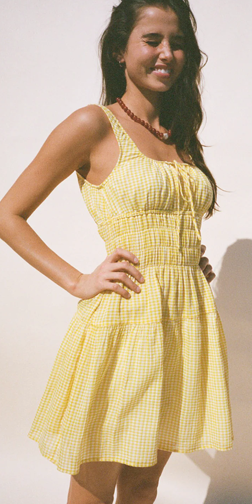 Gianluca Women's Sun Gingham Dress - Flowy Summer Dress with Short Sleeves for Beach, Vacation, and Casual Outings
