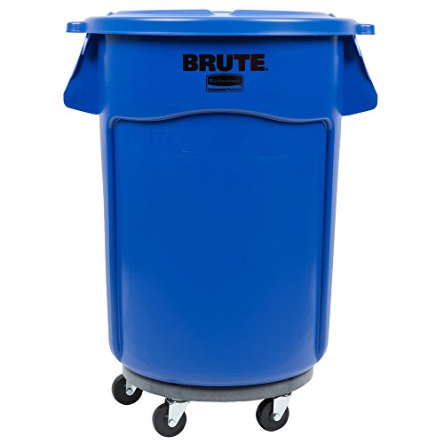 TableTop King Brute 44 Gallon Blue Trash Can with Lid and Wheels - Heavy Duty Commercial Garbage Bin for Kitchen, Office, and Outdoor Use