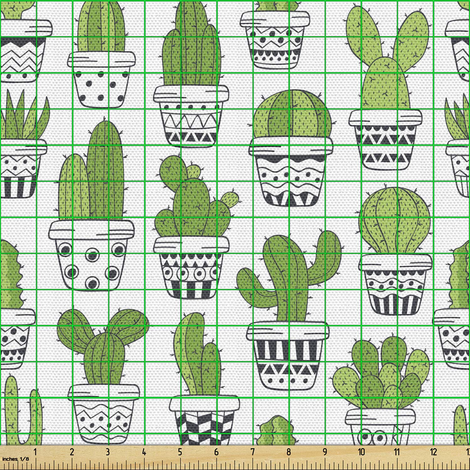 Ambesonne Cactus Print Fabric by The Yard - Succulent & Spiky Cacti Doodle Pattern with Pots, Exotic Houseplant Design for Upholstery, Curtains, Pillows & Home Decor (10 Yards, Grey Apple) - Perfect for DIY Projects, Living Room & Bedroom Accents