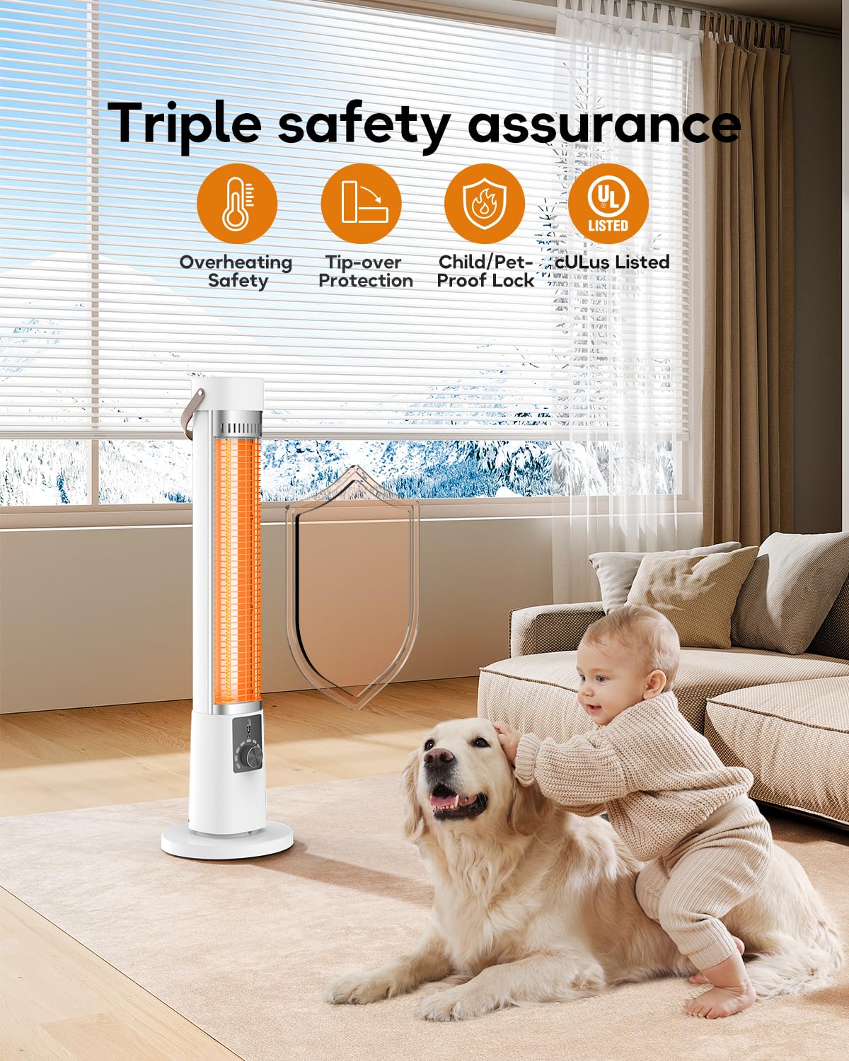 Outdoor Patio Heater & Indoor Electric Space Heater - Portable Infrared Heater with Timer & 60° Oscillation - Perfect for Backyard, Deck, Garage, and Home Heating