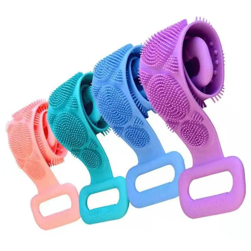 Long Silicone Body Scrubber Belt - Double Sided Exfoliating Bath Brush for Shower & Spa (Multicolor) - Perfect for Back Cleansing, Dead Skin Removal & Relaxation