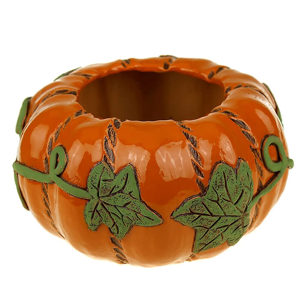 Orange Pumpkin Ceramic Succulent Planter - Small 1.6 Qt (1.5L) Flower Pot for Kitchen Plants | Perfect for Indoor Herb Garden, Windowsill Decor & Fall Home Decor