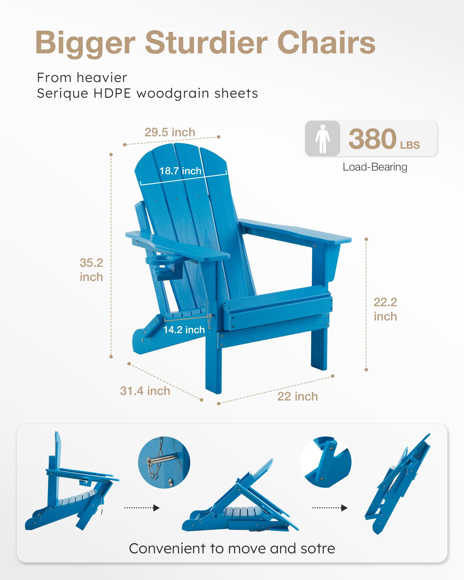 **Weather-Resistant Folding Adirondack Chair with Cup Holder - Wood Texture Patio Chair for Deck, Porch, Backyard & Garden - Perfect for Fire Pit Gatherings & Outdoor Relaxation (Pacific Blue)**