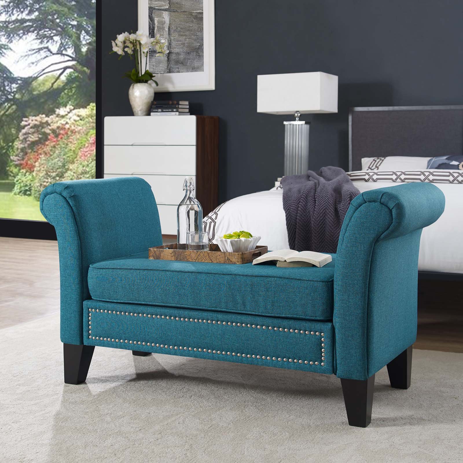 Modern Contemporary Accent Chair - Urban Design Living Room Lounge Club Lobby Bench with Fabric Upholstery in Aqua Blue - Perfect for Home, Office, Hotel and Commercial Spaces