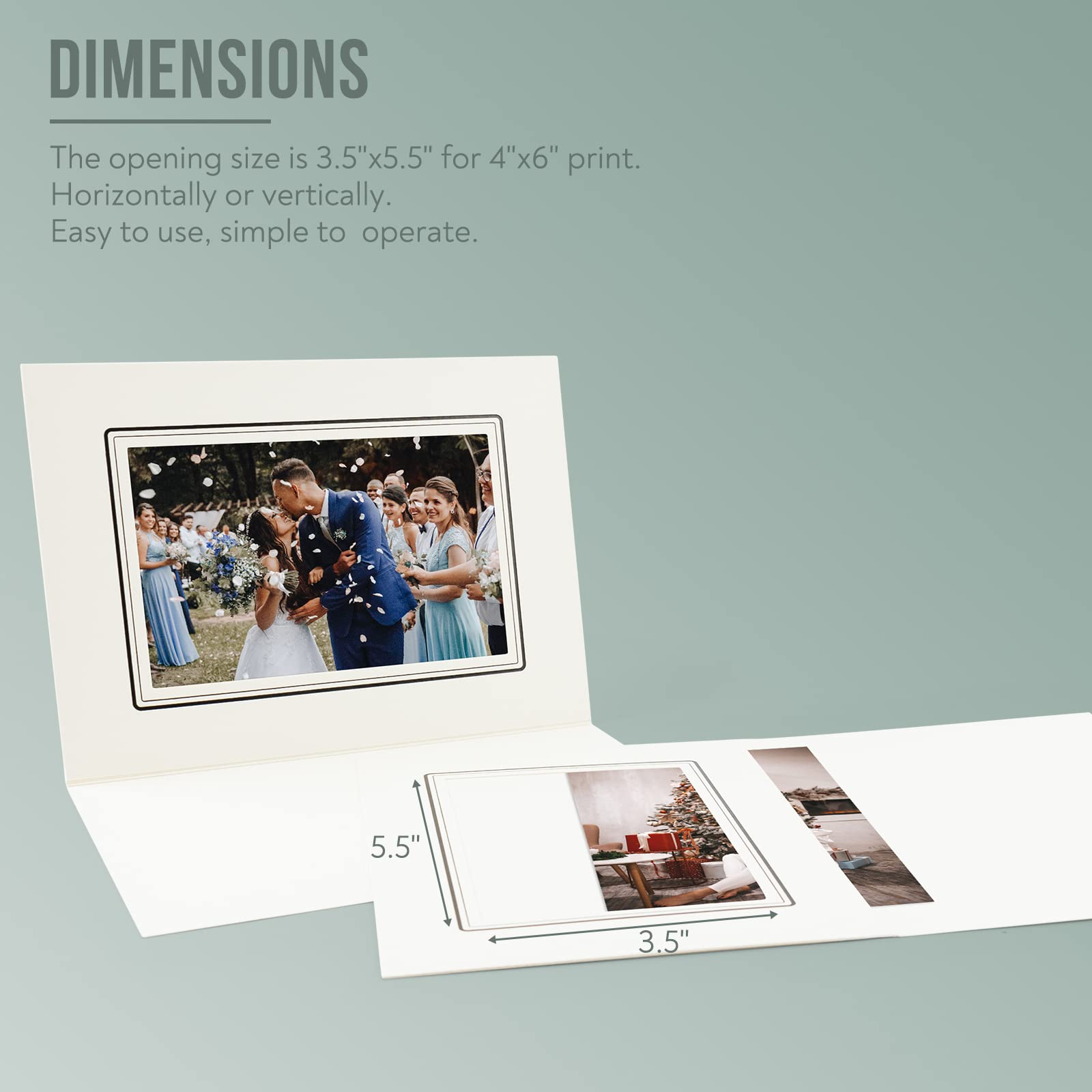 100 Pack 4x6 Photo Folders & Cardboard Picture Frames - Ivory with Black Lining for Portraits, Invitations | Perfect for Graduation, Wedding, Christmas & Special Events | Archival Quality Photo Storage Solution