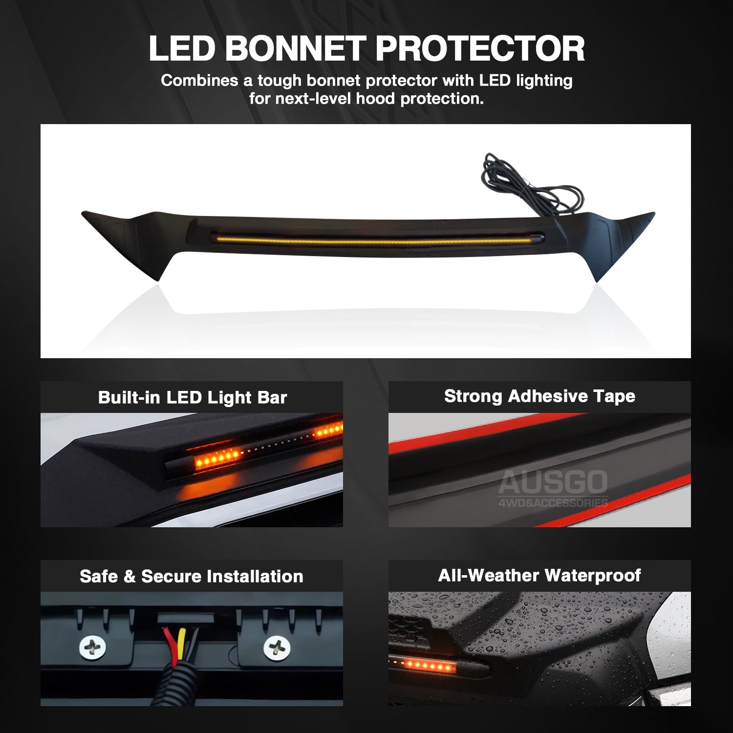 ISUZU D-MAX 2020+ LED Bonnet Protector - Durable Hood Guard with Bright LED Lights for Enhanced Visibility & Style | Perfect for Off-Roading, Night Driving & Truck Customization