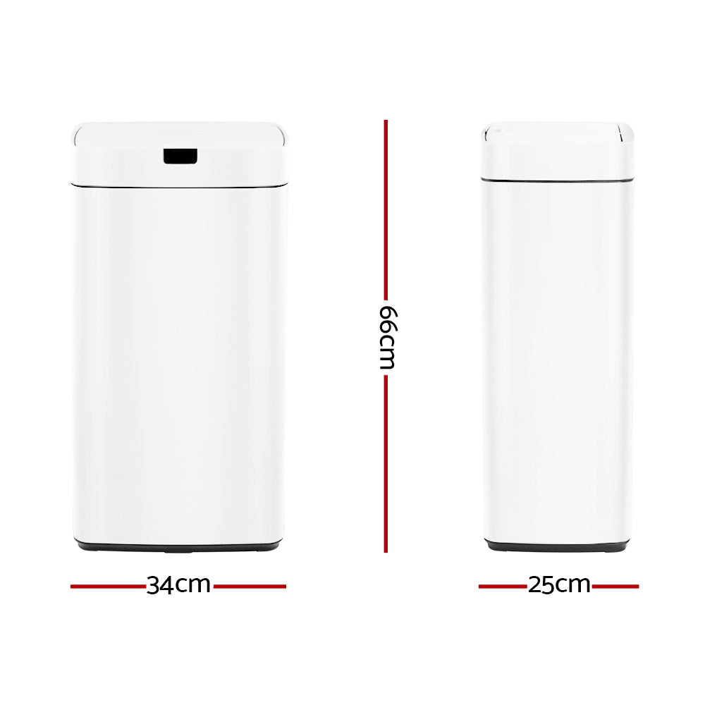 Devanti 45L Automatic Motion Sensor Trash Can - Hands-Free Touchless Waste Bin with Lid, White - Perfect for Kitchen, Bathroom, Office & Home Use