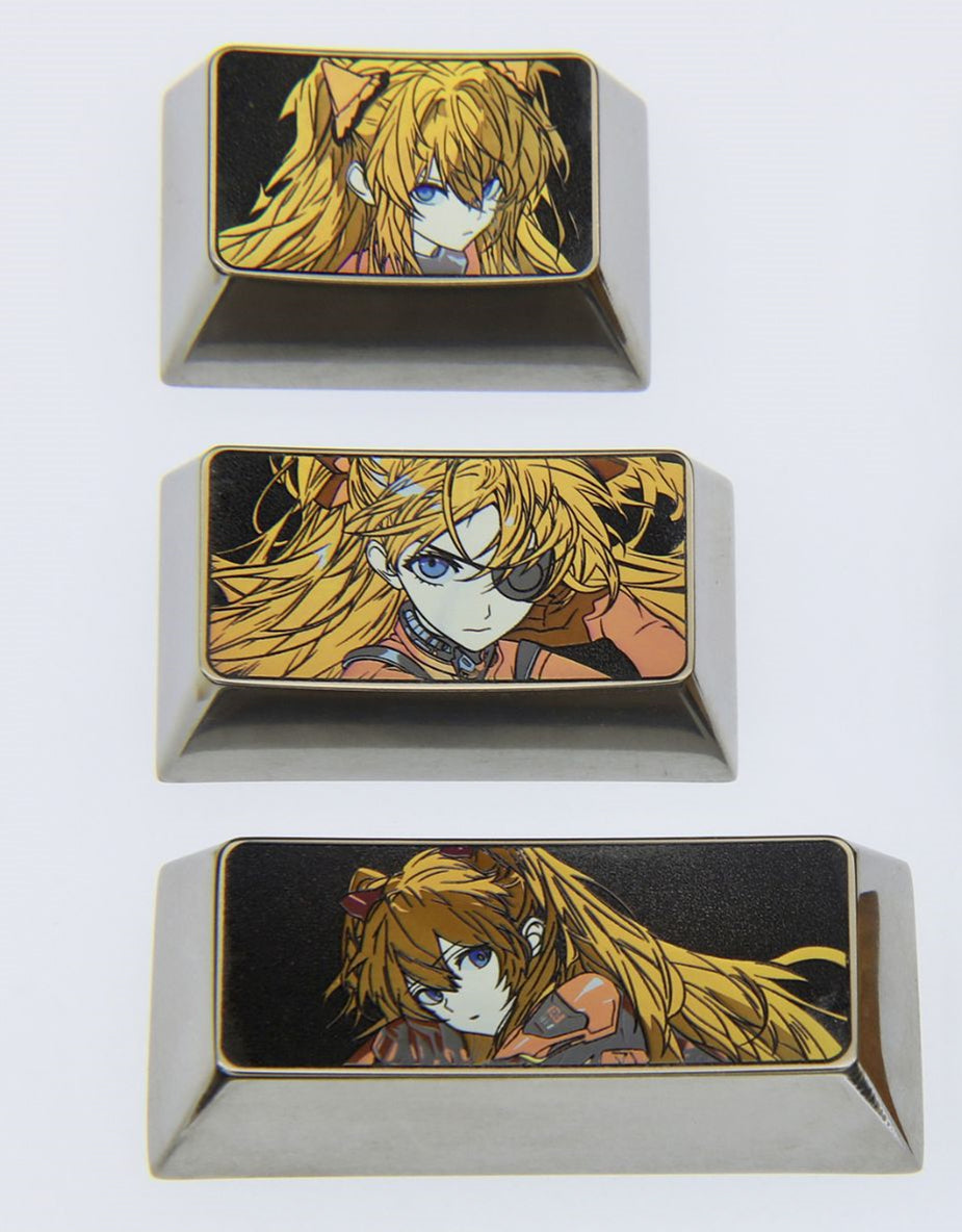 Custom Anime Asuka EVA Titanium Alloy Keycap Set - Personalized TAB, CAPS, SHIFT Keycaps for Mechanical Keyboards | Perfect for Gaming, Typing & Anime Fan Collections