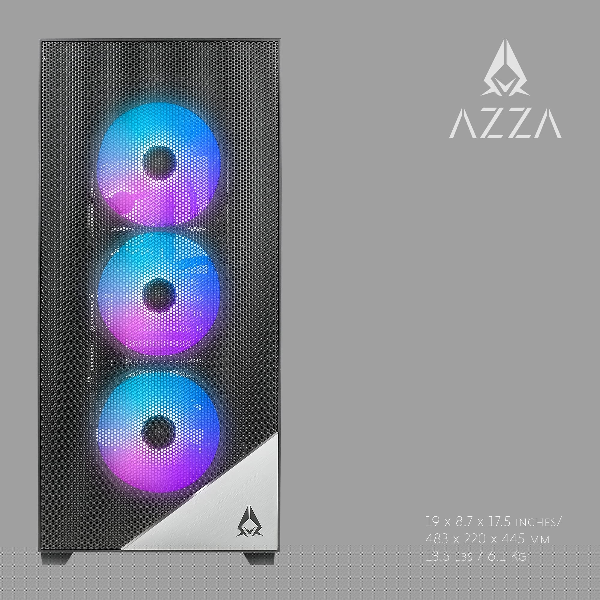 AZZA AERO Black ATX Mid Tower PC Case - CSAZ-480 with Metal Mesh Side Panel, 4 x 120mm ARGB PWM Fans Included - Perfect for Gaming Rigs & High-Airflow Builds