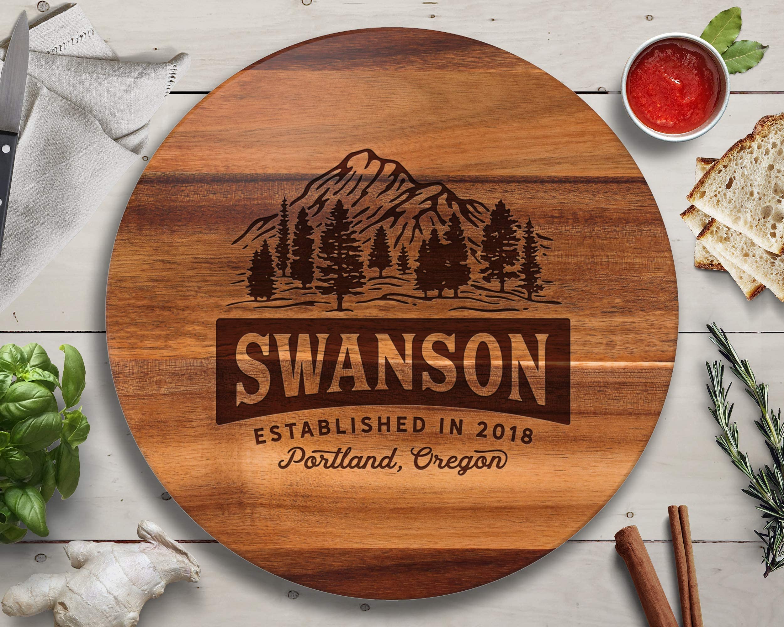 Personalized Acacia Wood Lazy Susan Turntable - Unique Gift for Men, Husband, Dad | Custom Engraved Wooden Serving Tray for Dining, Entertaining & Home Decor