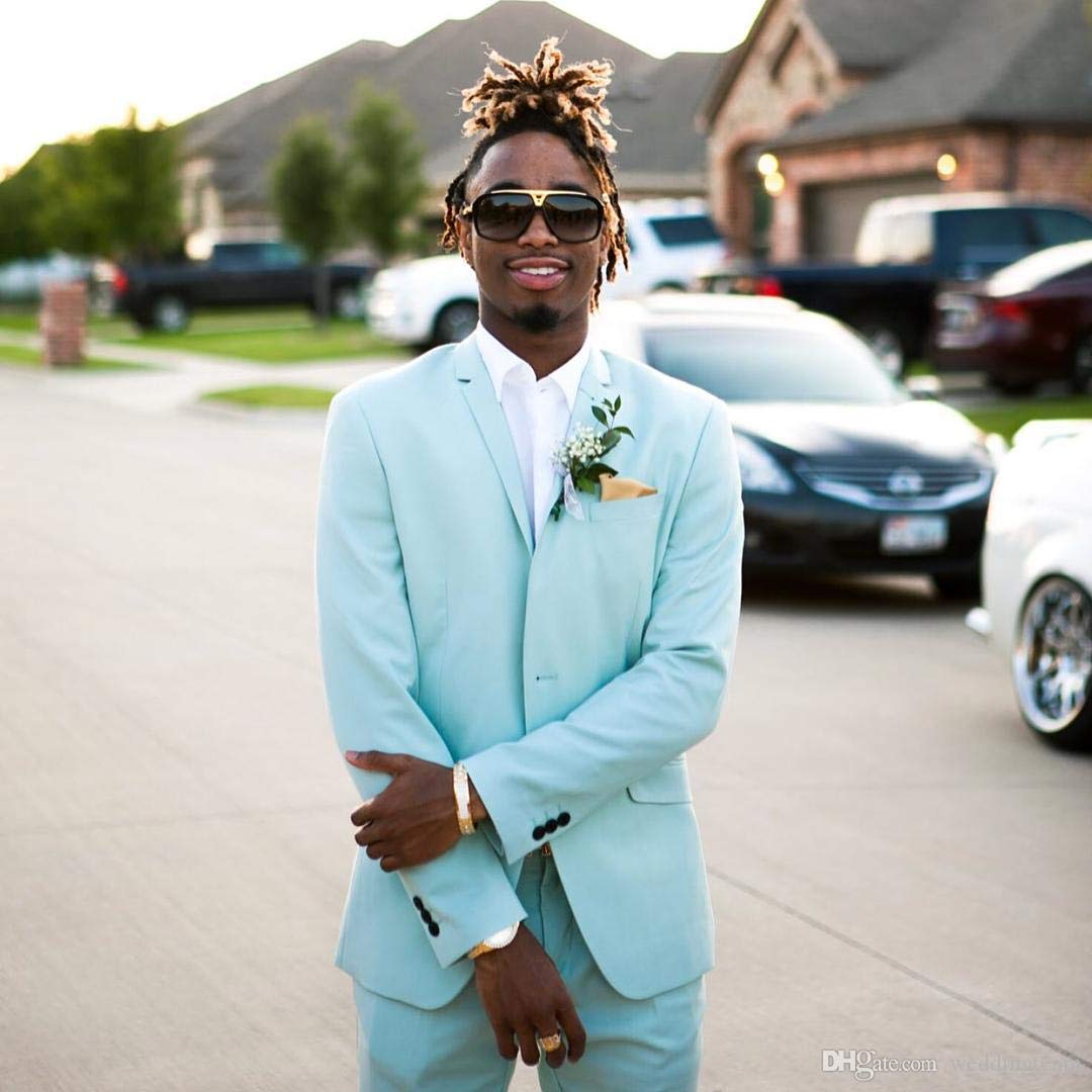 Men's Blue Slim Fit 2-Piece Tuxedo Suit Set (Jacket & Pants) for Wedding, Groomsmen, Prom & Formal Events - Perfect for Beach Weddings, Evening Galas & Special Occasions