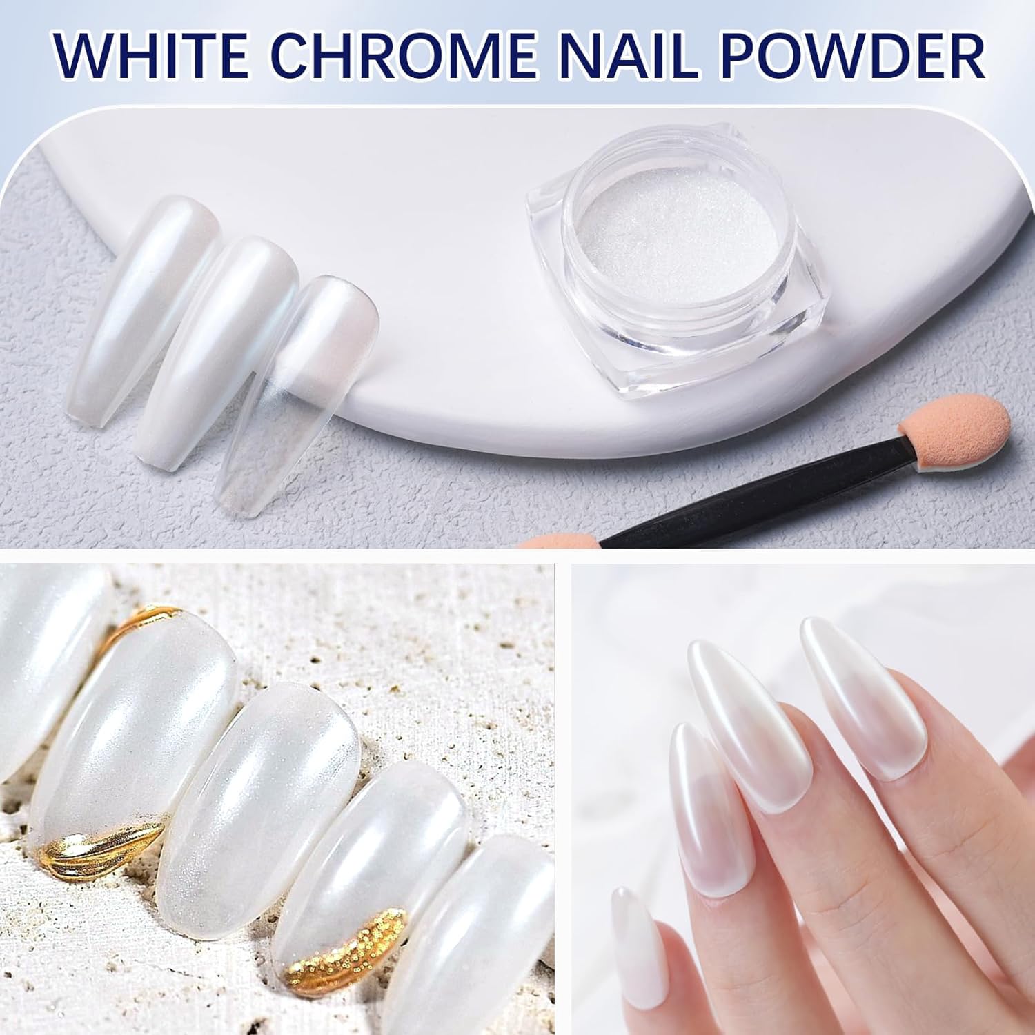 PrettyDiva White Pearl Chrome Nail Powder - 1g High Gloss Pearlescent Nail Art Glitter for Professional Salon & DIY Manicures - Perfect for Wedding, Party & Special Occasion Nail Designs