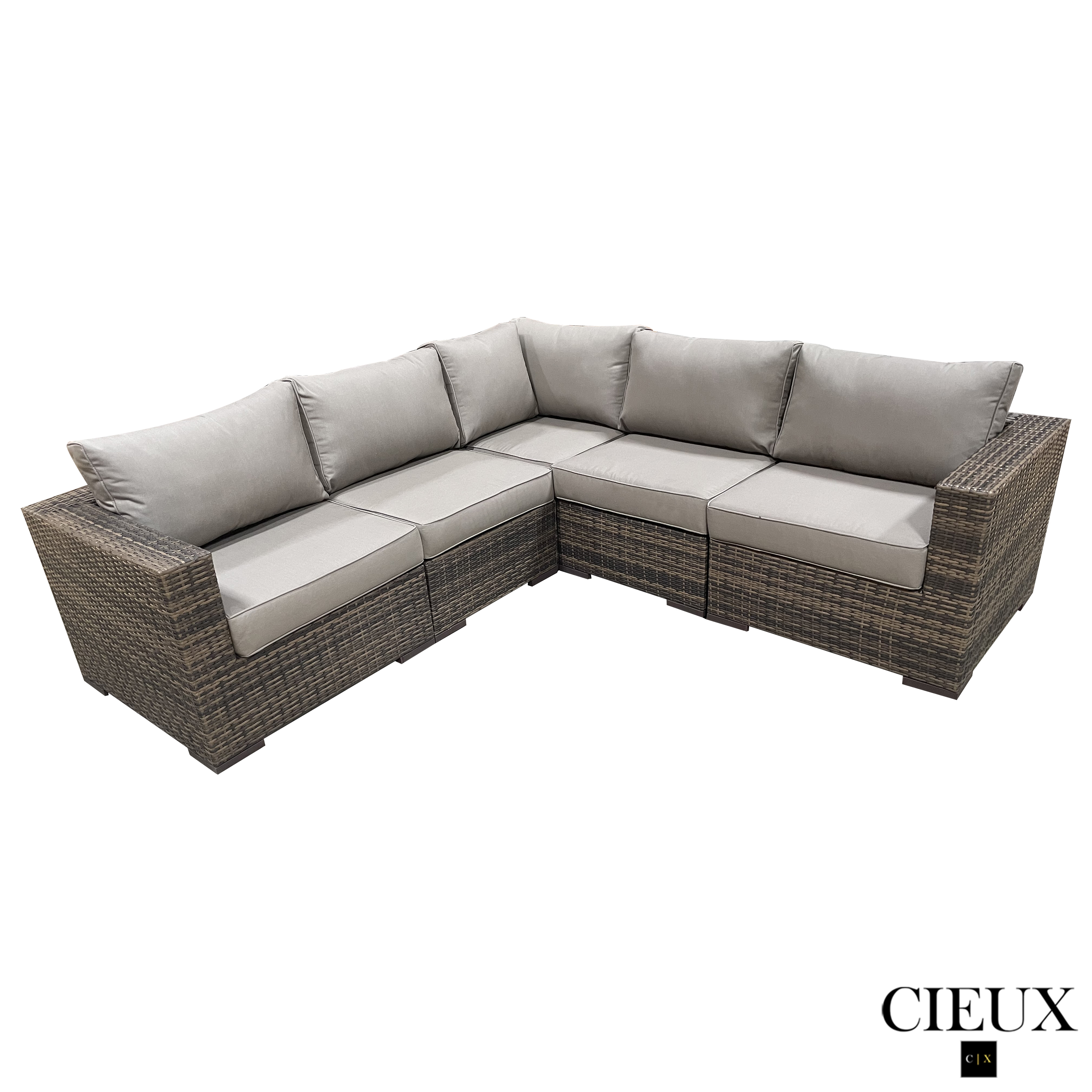 Brown Valence Outdoor Patio Wicker Corner Sectional Sofa with Sunbrella Taupe Cushions - Waterproof All-Weather Furniture for Backyard, Poolside & Garden Relaxation