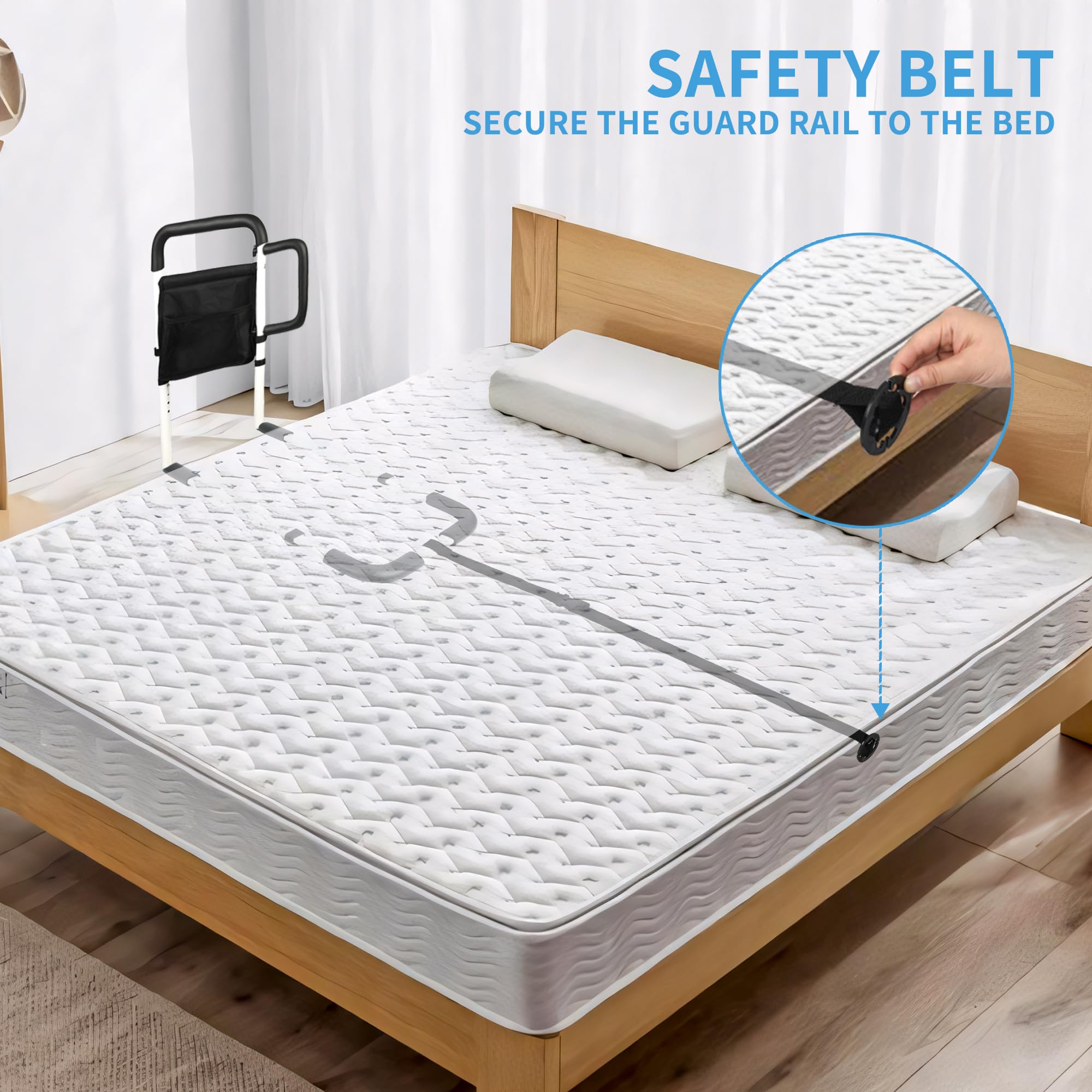 Adjustable Bed Safety Rails for Elderly Adults - Sturdy Bed Guard Rail with Storage Bag & Side Handle - Universal Bed Assist Bar Fits King, Queen, Full & Twin Size Mattresses - Ideal for Fall Prevention & Home Care Assistance