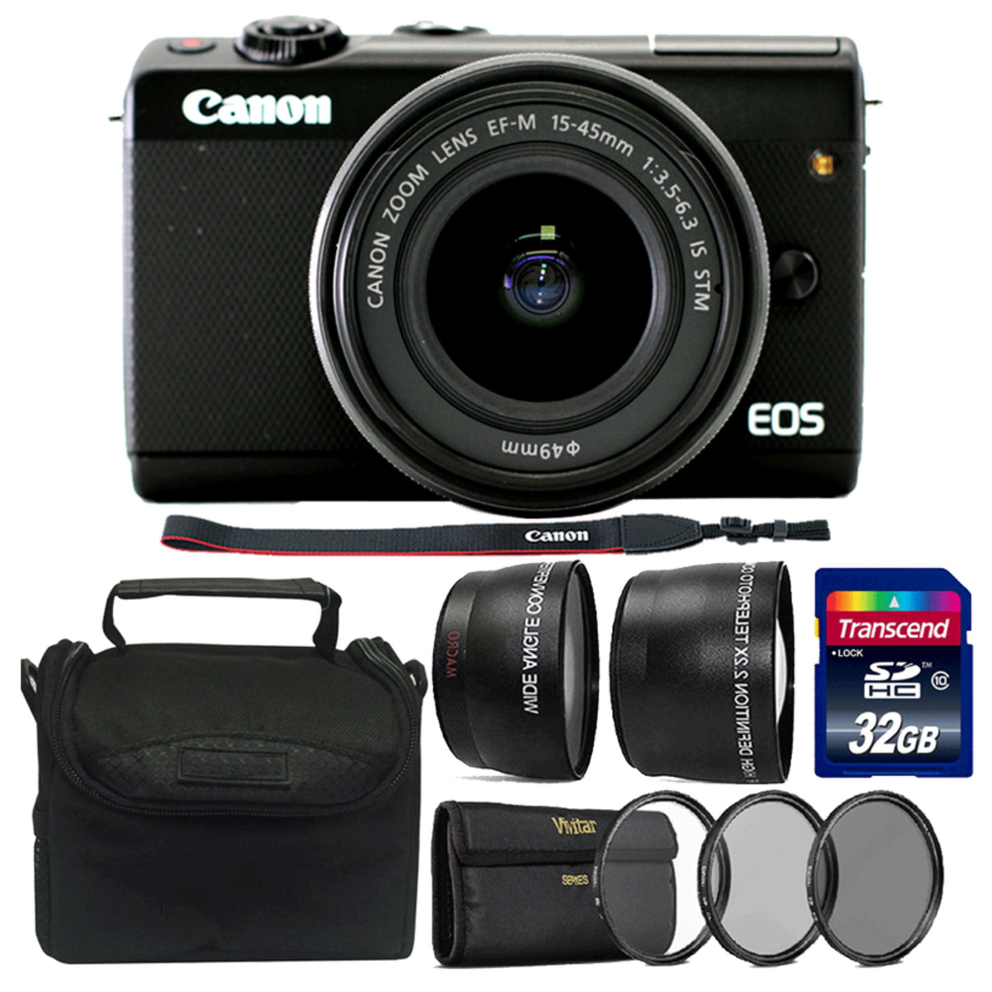 Canon EOS M100 Mirrorless Digital Camera with 15-45mm Lens (Black) + 32GB SD Card & Accessory Kit - Perfect for Travel Photography, Vlogging & Everyday Shooting