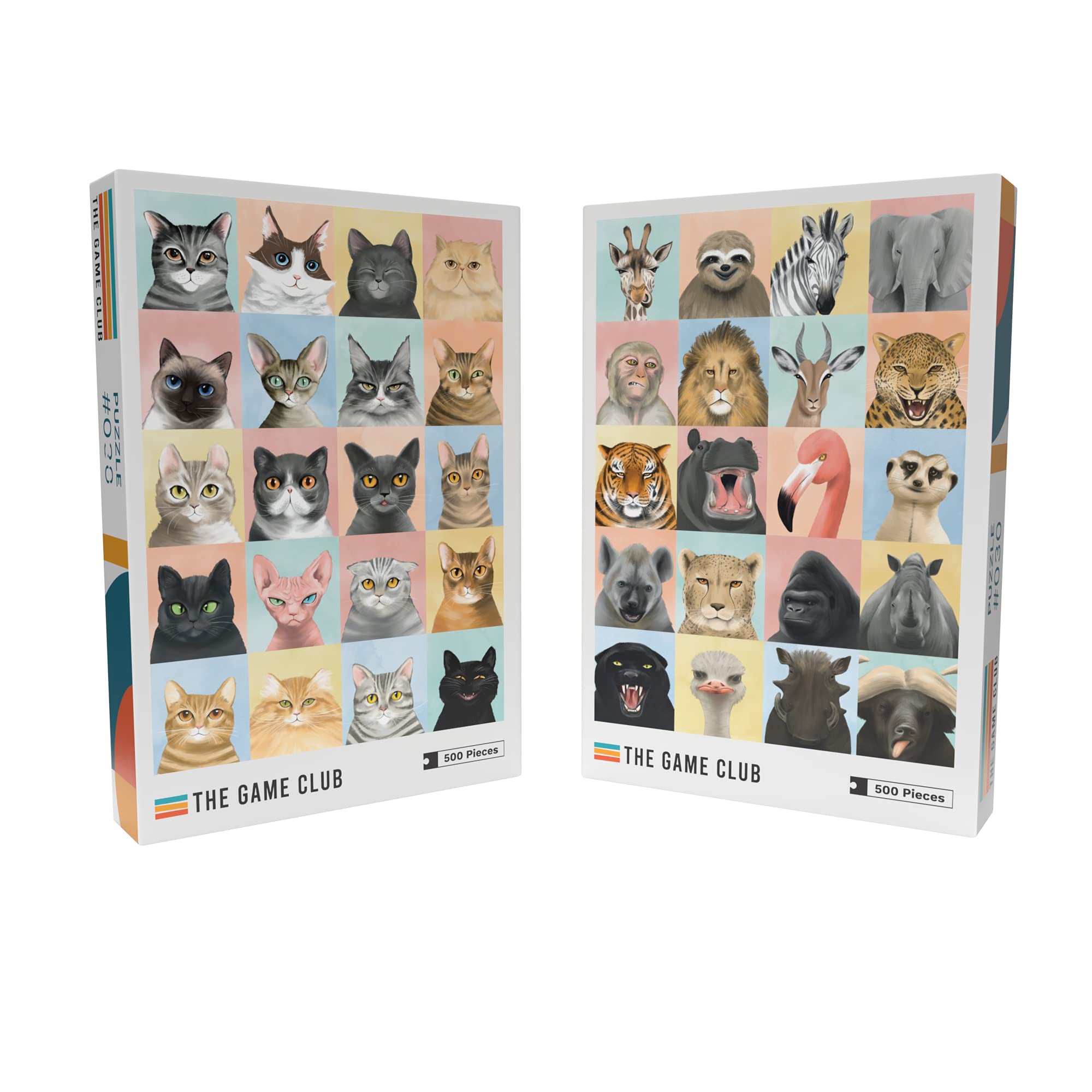 Animal Species Puzzle Pack - 500-Piece Cat & Safari Jigsaw Puzzles for Adults & Kids - Family Game Night Fun