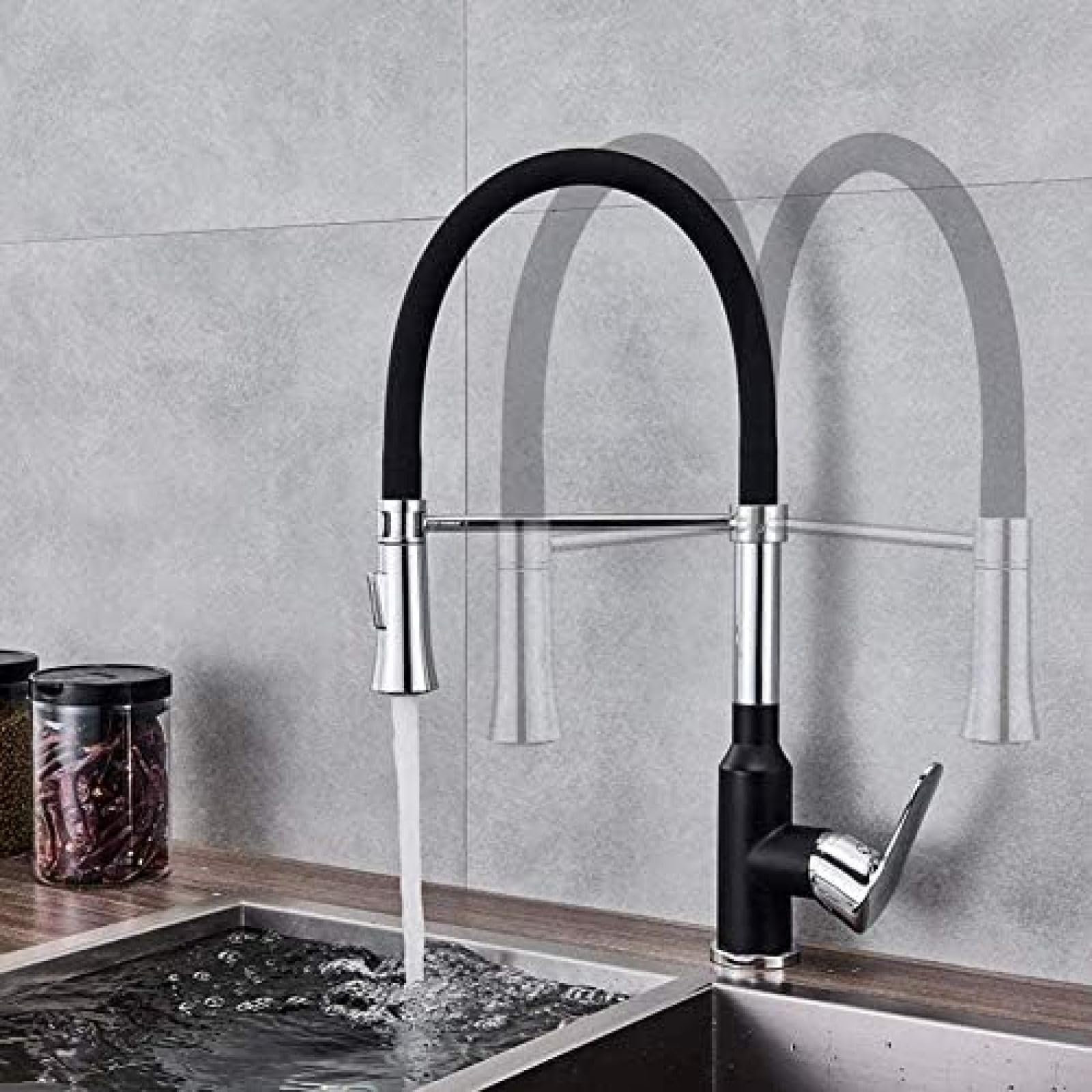 CRJUS Chrome Pull-Down Kitchen Faucet with Spray Stream - Deck Mounted Hot and Cold Water Mixer Tap for Sink - Perfect for Modern Kitchens, Cooking & Dishwashing