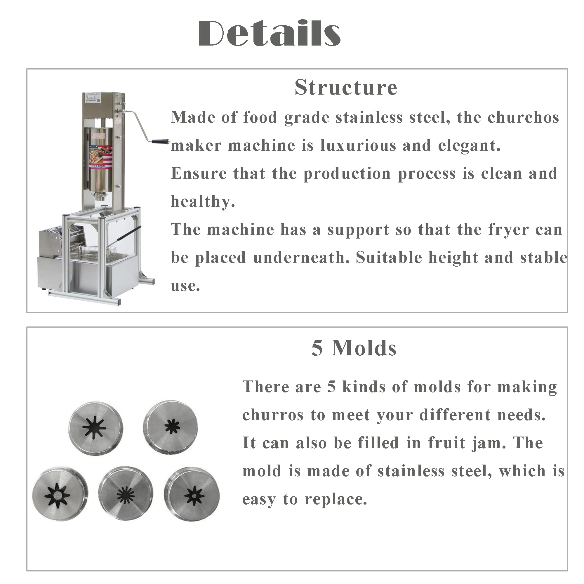 5L Manual Churro Maker Machine with Stand + 6L Commercial Electric Deep Fryer 2500W - Stainless Steel Spanish Donut & French Fry Maker for Bakeries, Cafes & Home Use - Perfect for Churros, Donuts, Fried Desserts & Snacks