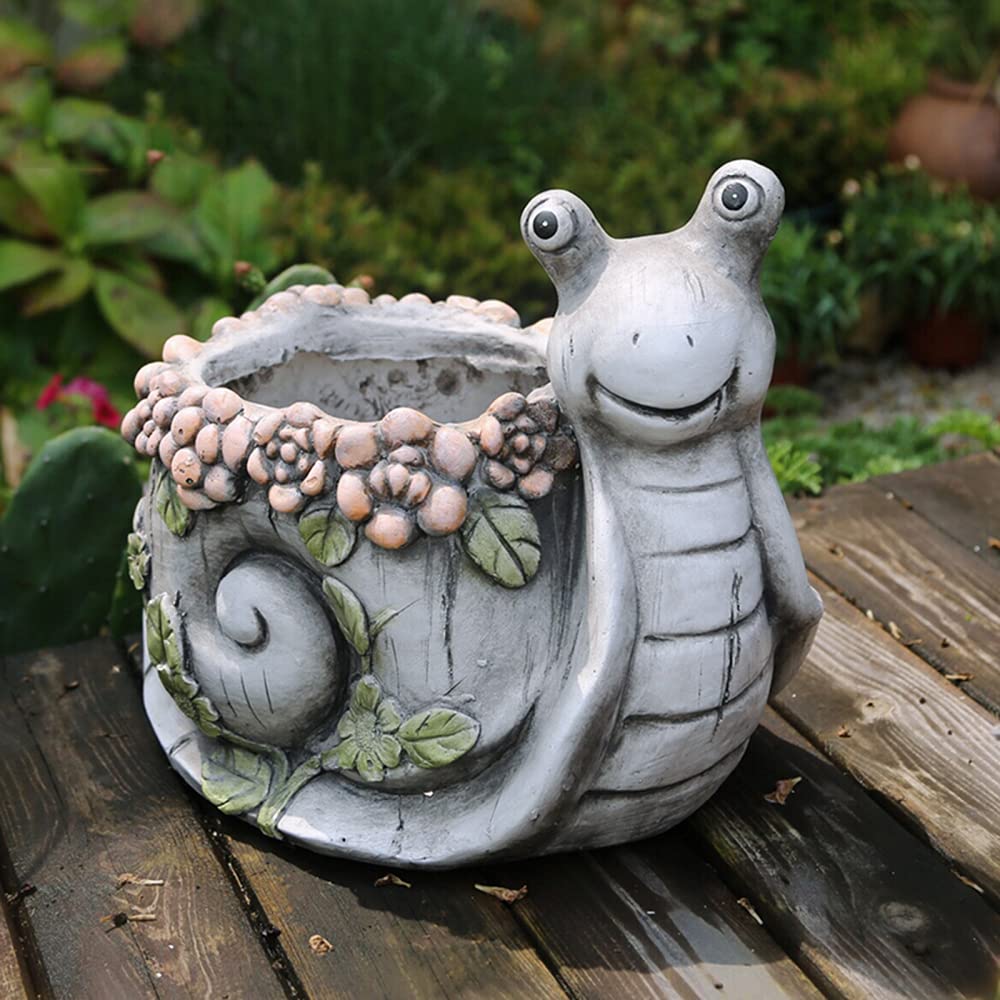 Resin Tortoise Planter Pot with Drainage Hole - Cute Animal Figurine Flower Pot for Indoor & Outdoor Decor, Garden, Patio, Lawn - Perfect for Succulents, Herbs & Small Plants