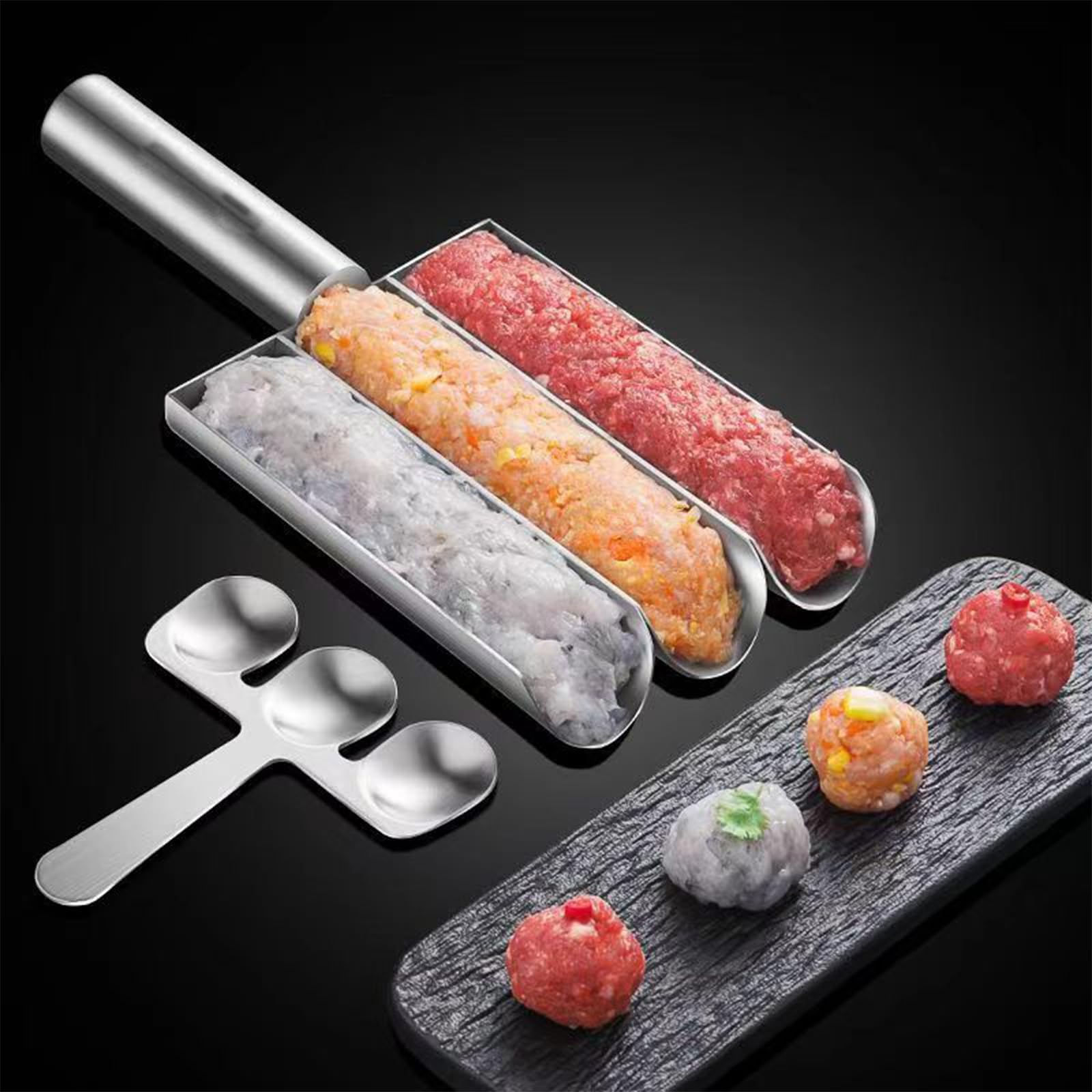 Premium Stainless Steel Meatball Maker Tool - 3-in-1 Kitchen Scoop with Spoon for Perfect Homemade Meatballs | Ideal for Italian Cooking, Meal Prep & Family Dinners