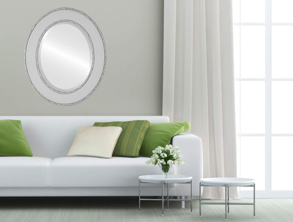 Oval Beveled Wall Mirror for Home Decor - Paris Style - Linen White - 23x29 Inches - Elegant Bathroom & Bedroom Vanity Mirror - Perfect for Entryway, Living Room, and Dressing Area