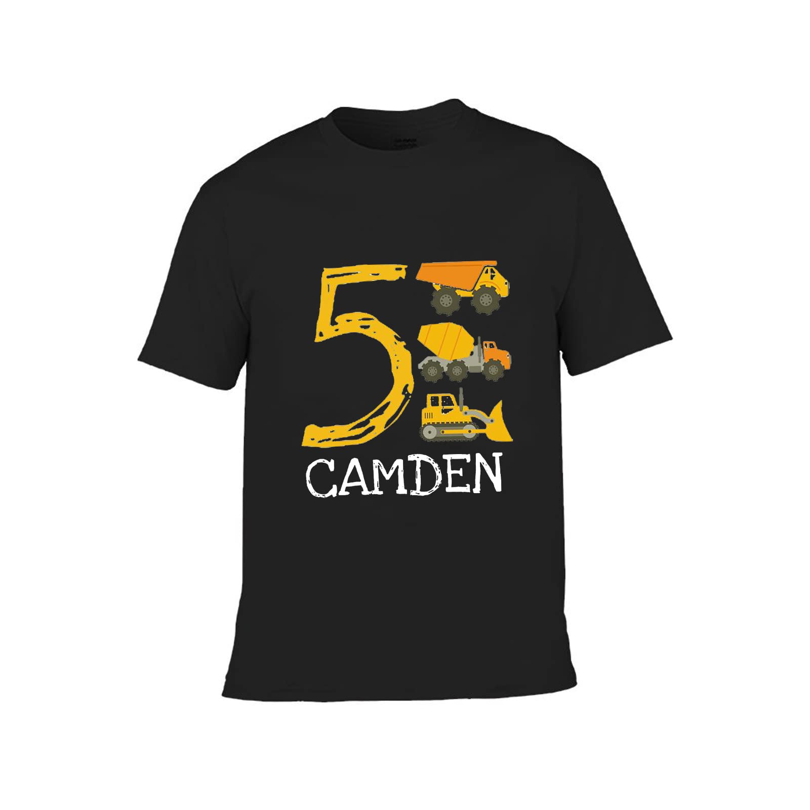 5th Birthday Gift Tshirt for Boys - Diggers Print Classic Youth Short Sleeve Crew Neck Tee | Fun Kids Shirt for Playdates & Birthday Parties
