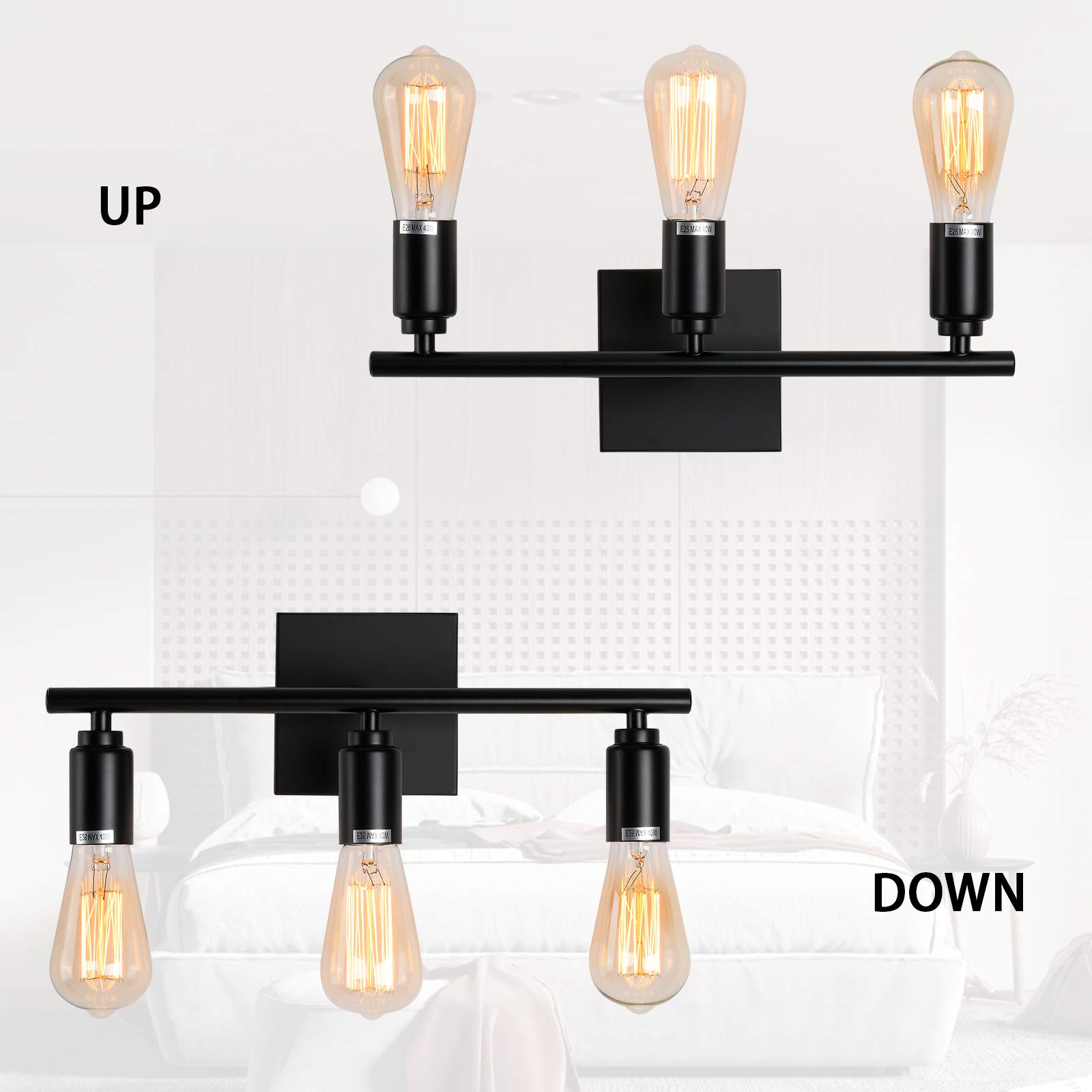 Black 3-Light Wall Sconce Lighting Fixture - Modern Vanity Lights for Bathroom, Hallway, Kitchen, Bedroom & Living Room - Perfect for Ambient Lighting and Home Decor