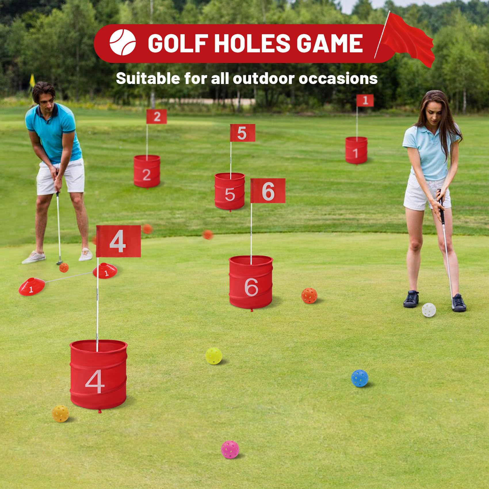**Premium 6-Hole Golf Bucket Yard Game Set with Balls & Flag – Portable Outdoor & Indoor Golf Course for Adults & Family – Perfect for Lawn, Park, Beach, Camping, Hotel & Backyard Fun**