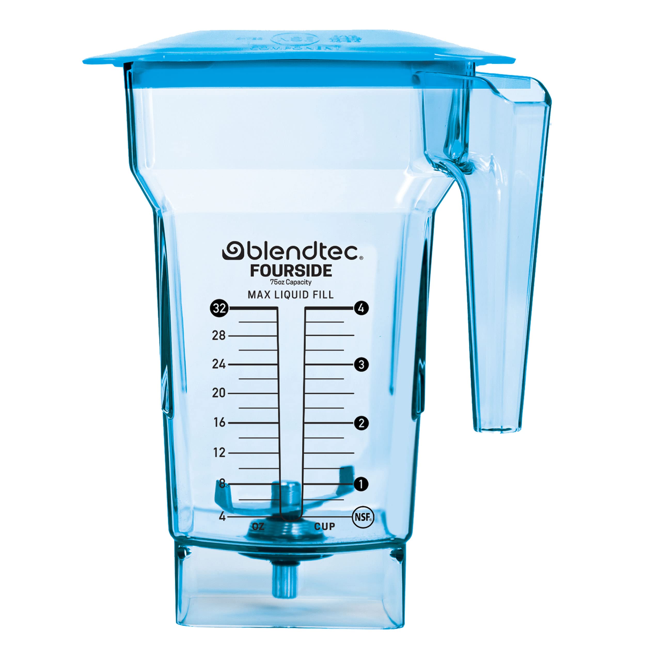 Blendtec 75 oz FourSide Commercial Blender Jar - 4-Sided Replacement Pitcher for Most Blendtec Blenders - 32 oz Mixing Capacity - Blue - Perfect for Smoothies, Soups, Sauces & Food Prep
