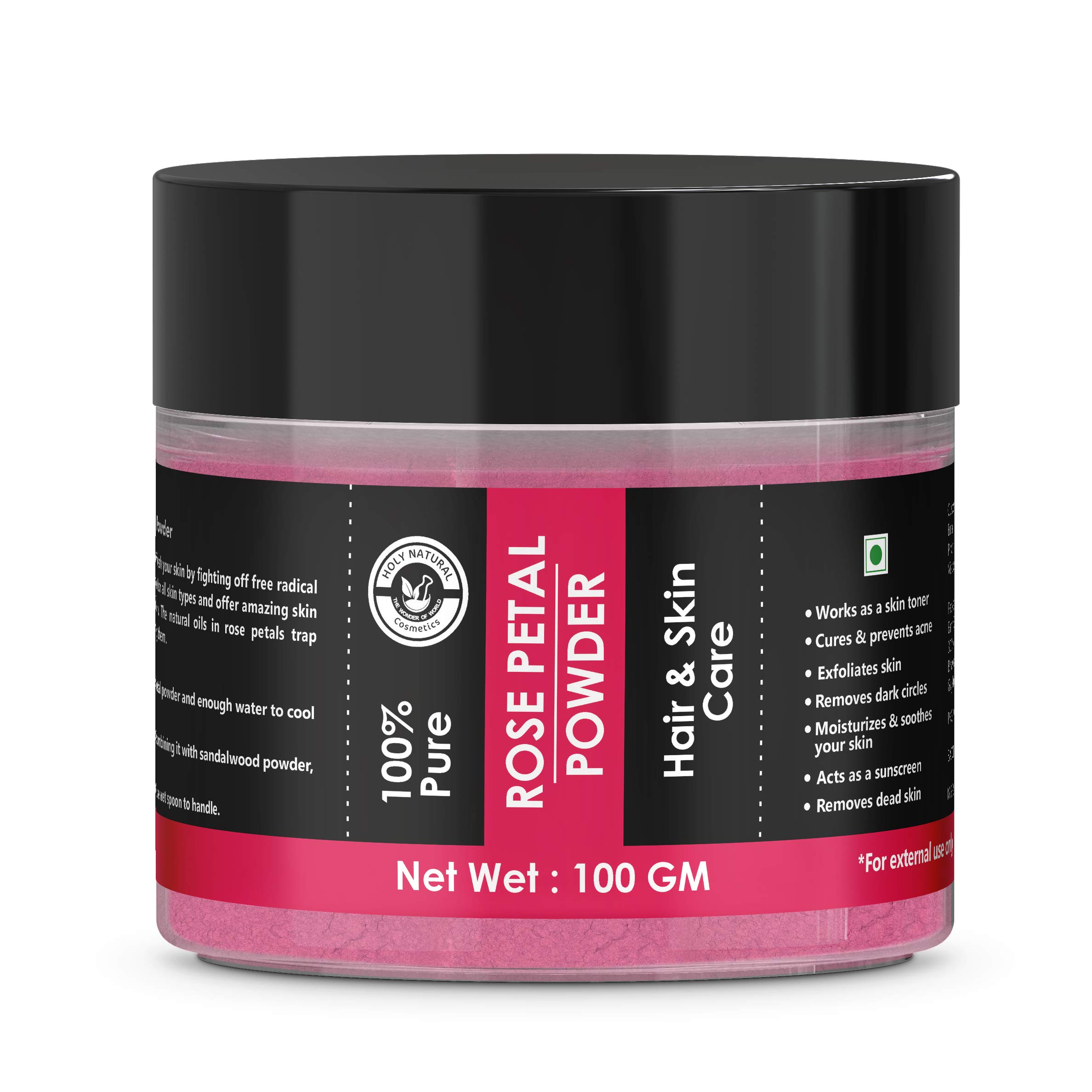 100% Pure Holy Natural Rose Petals Powder (100g) - Organic Gulab Patti Powder for Face Mask, Skin Brightening, Body Wash & Tan Removal | DIY Beauty Care for Glowing Skin & Dark Spot Treatment