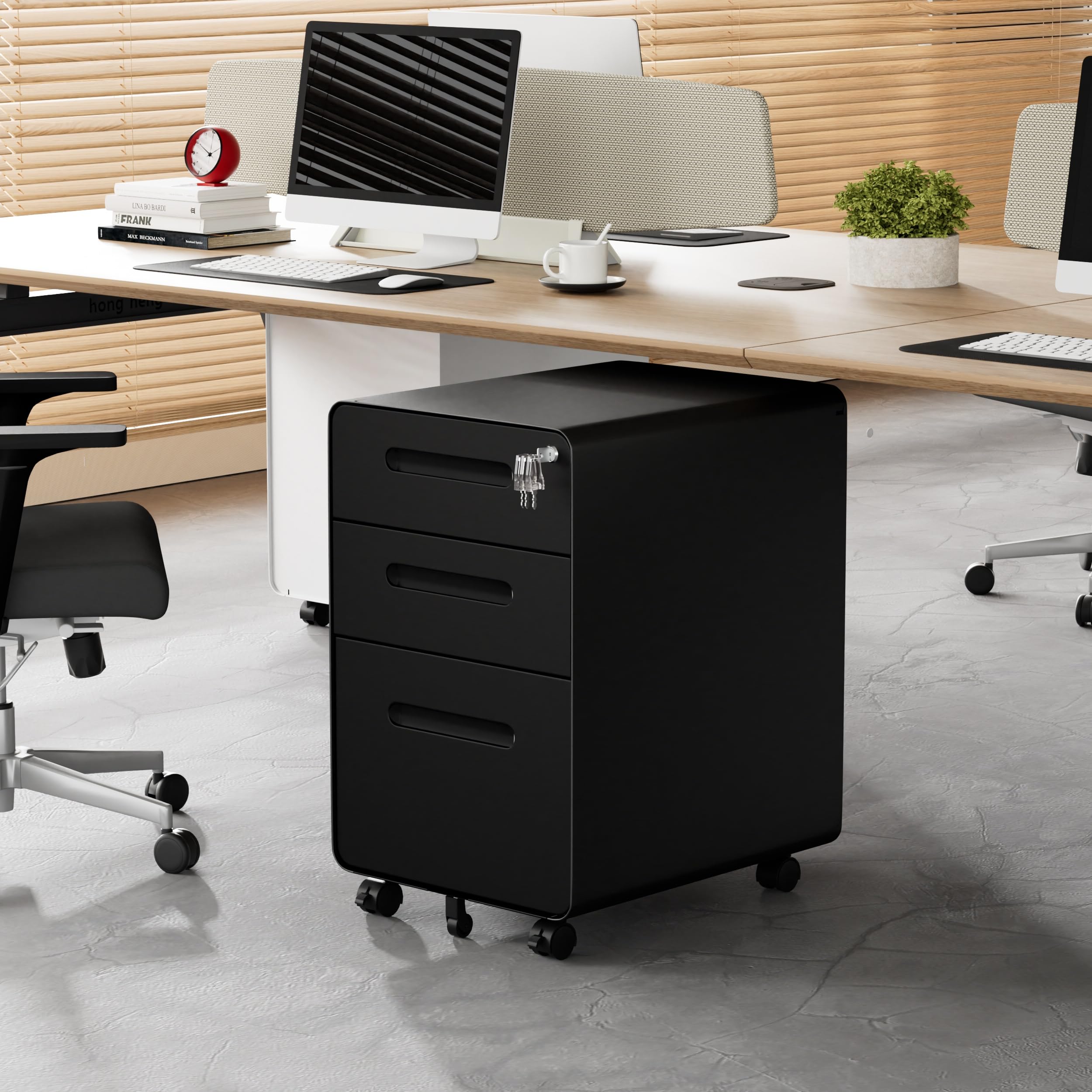 3 Drawer Locking File Cabinet with 4 Keys - Mobile Metal Filing Cabinet for Home Office - Under Desk Storage Solution - Pre-Assembled Letter/Legal/A4 Hanging File Folders - Perfect for Document Organization in Small Spaces & Workspaces