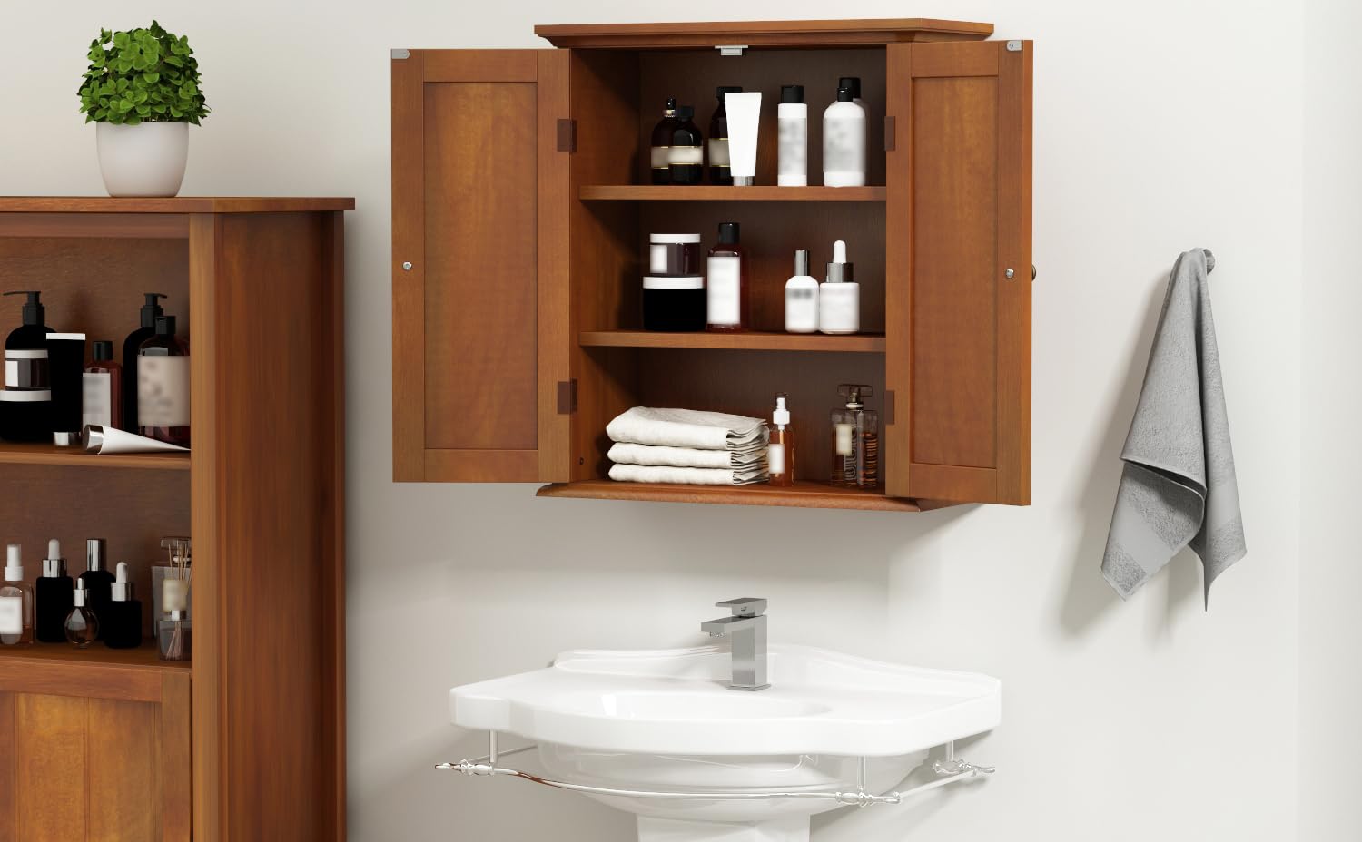 ChooChoo Rustic Bathroom Wall Cabinet - Over The Toilet Space Saving Storage with 2 Doors & Adjustable Shelves - Perfect for Small Bathrooms, Apartments & Vanity Organization