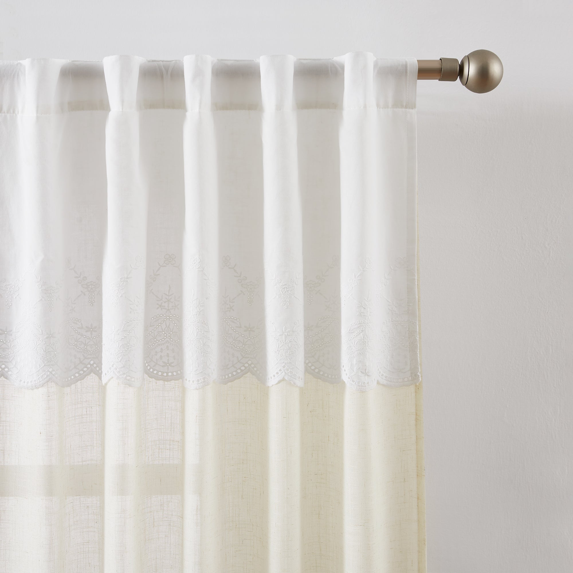 Brigitte Embroidery Eyelet Scalloped Edge Window Curtain Panels - Elegant Sheer Drapes for Living Room & Bedroom Decor