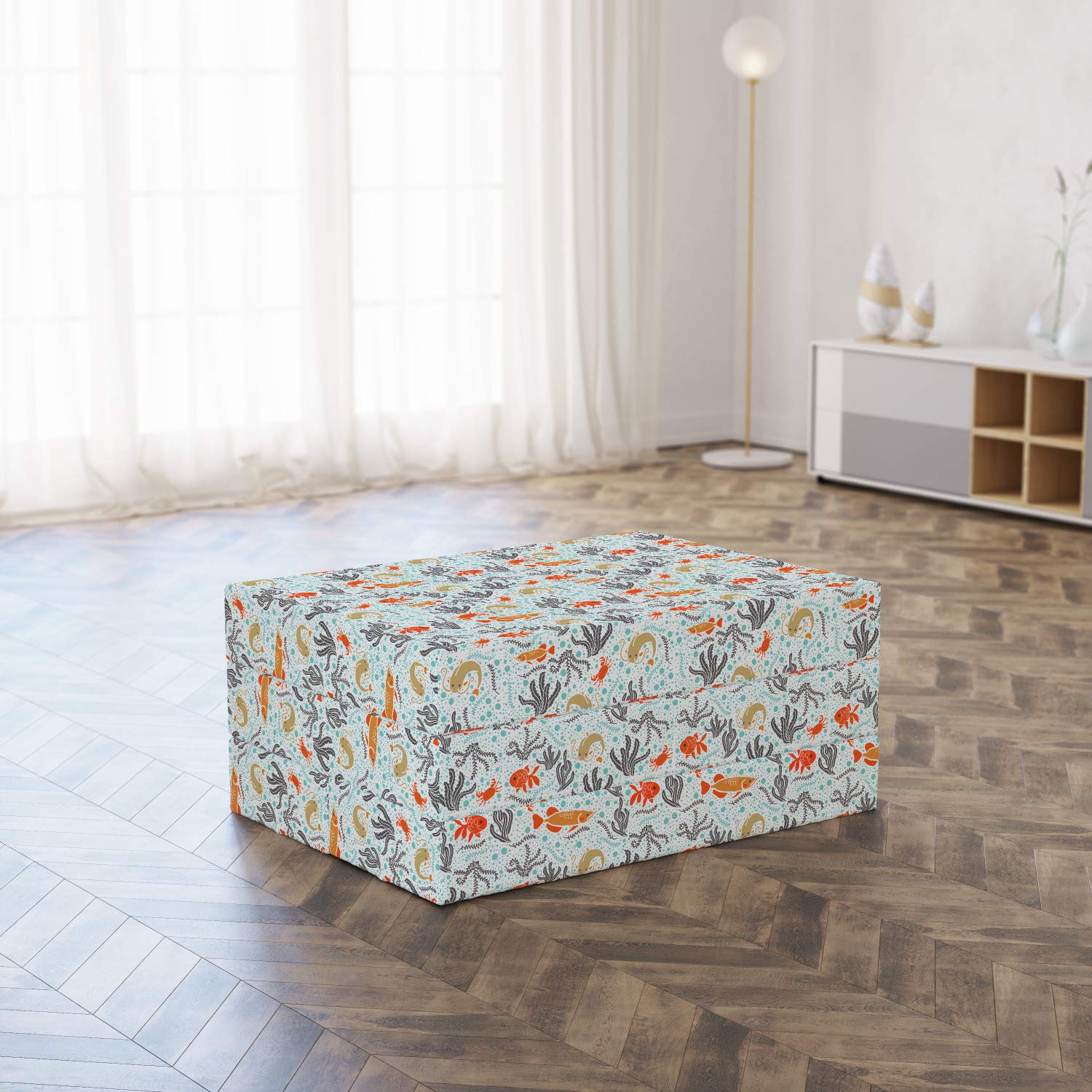 Ambesonne Marine Foldable Mattress - Ocean Bubbles & Reef Design, 74.8