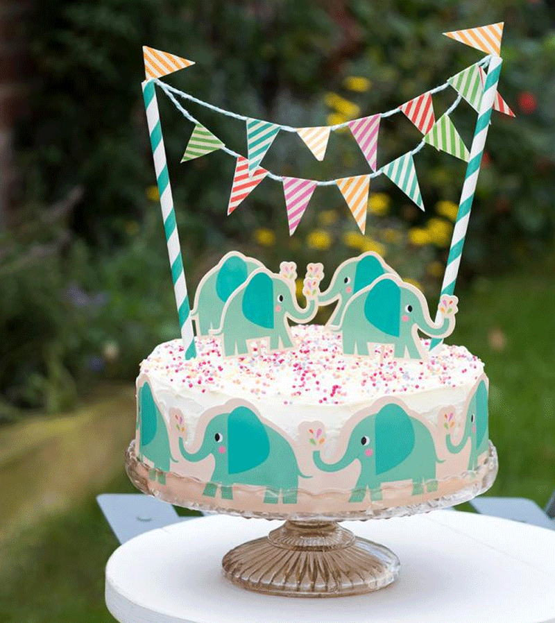 Elvis The Elephant Cake Bunting Kit - Baby Shower & Birthday Party Decorations - Perfect for Nursery Decor and First Birthday Celebrations