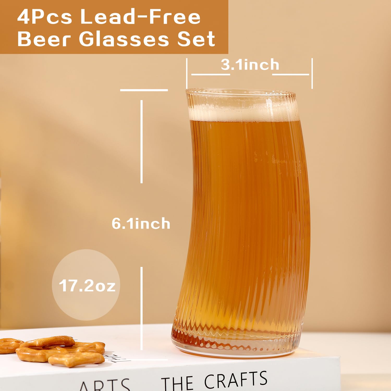 17.2oz Beer Glasses Set of 4 - Large Freezer-Safe Beer Mugs for Craft Beer, IPA & Pilsner - Unique Pub Drinking Glasses - Perfect Gift for Mother's Day, Father's Day & Beer Lovers - Great for Home Bars, Parties & Outdoor Gatherings