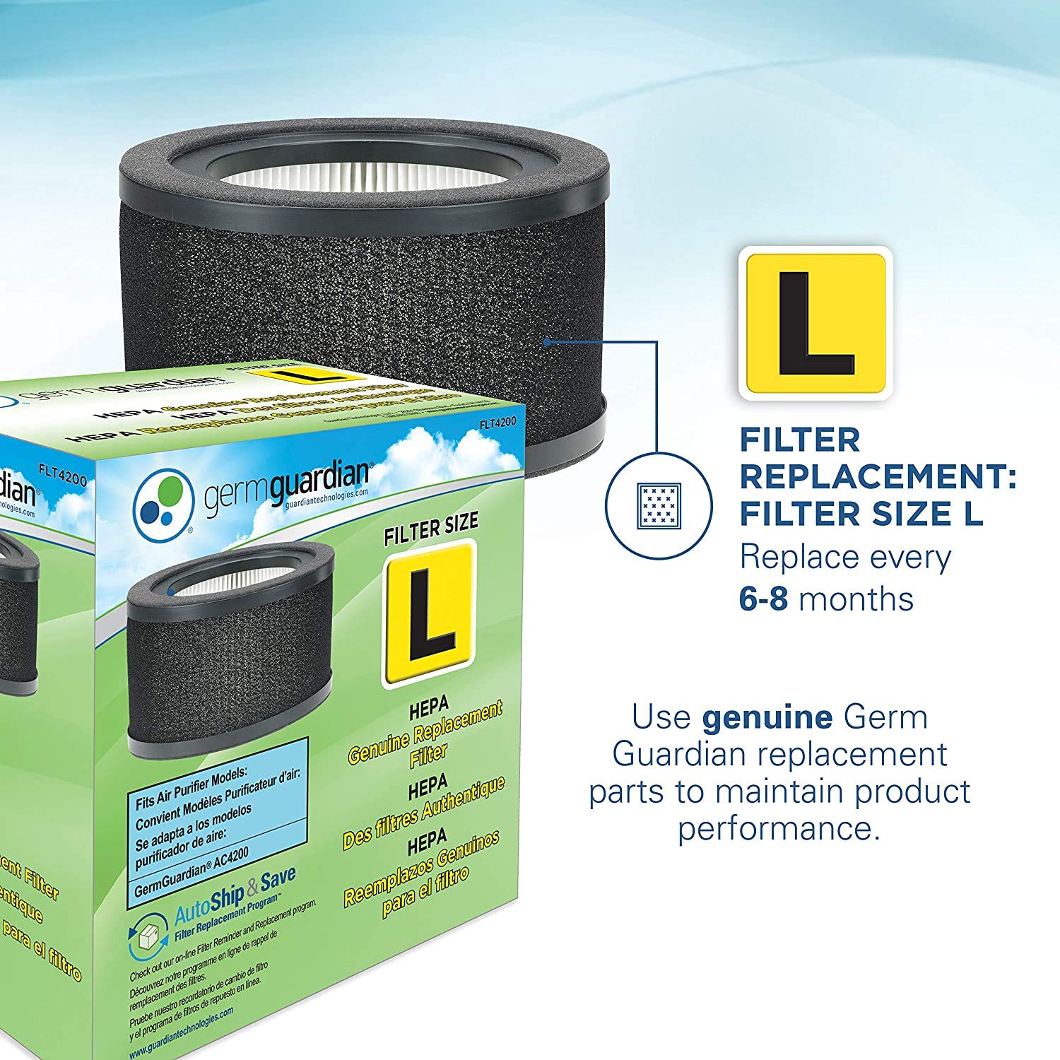 GermGuardian AC4200W True HEPA Air Purifier Replacement Filter FLT4200 - Genuine HEPA Filter for Allergies, Dust, Pet Dander - Perfect for Bedrooms, Living Rooms & Offices