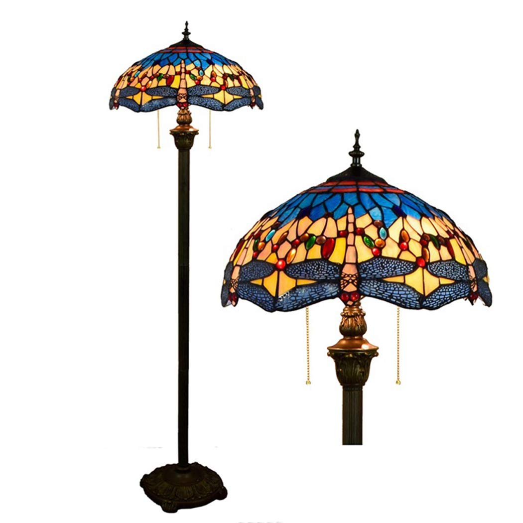 Tiffany Style Stained Glass Dragonfly Floor Lamp - 16