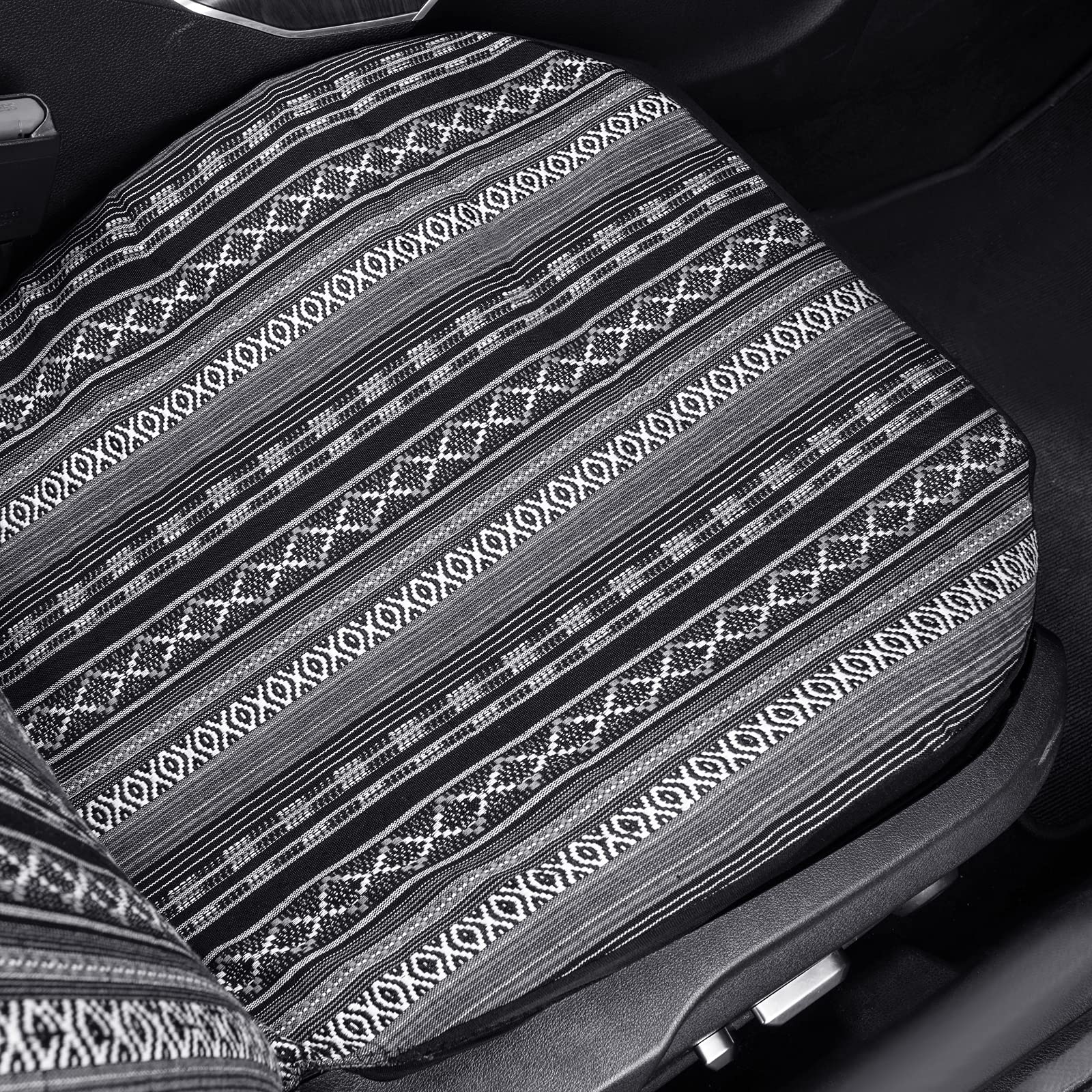 Boho Paisley Stripes Ethnic Saddle Blanket Car Seat Covers Full Set - Universal Fit for Sedan, SUV, Truck & Jeep - Black & Gray - Compatible with Airbags | Perfect for Road Trips, Camping & Outdoor Adventures