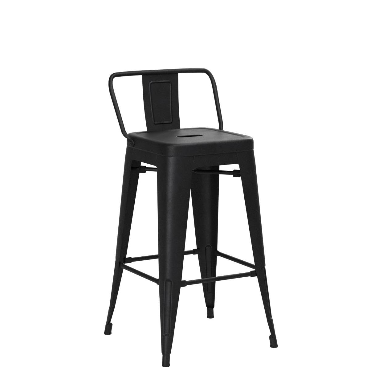 Yongqiang 24 Inch Metal Bar Stools Set of 4 - Matte Black Kitchen & Dining Counter Height Stools with Back Support - Perfect for Indoor, Outdoor, Bars, Restaurants & Home Kitchen Islands