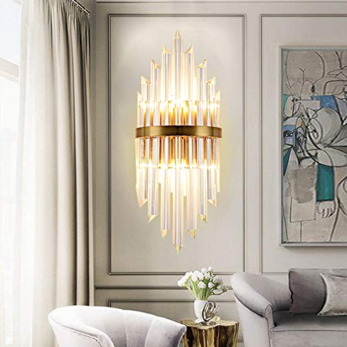 LITFAD Clear Crystal Wall Sconce Light - Modern LED Wall Lamp in Gold Finish for Living Room, Hallway, Bedroom & Hotel Decor | Elegant Lighting Fixture for Home and Commercial Spaces