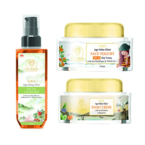 Tvama Organics AJRA Retinol Face Wash with SPF 30 Day Cream & Night Cream Set - Anti-Aging Skincare Combo for Dry, Sensitive Skin | Morning & Night Routine