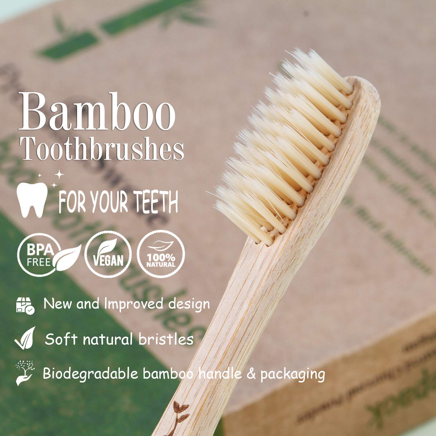 Eco-Friendly Bamboo Toothbrushes for Adults & Kids - Biodegradable Soft Bristle Toothbrushes, Natural Wooden Handle - 10 Pack Family Set for Home, Travel & Sustainable Oral Care