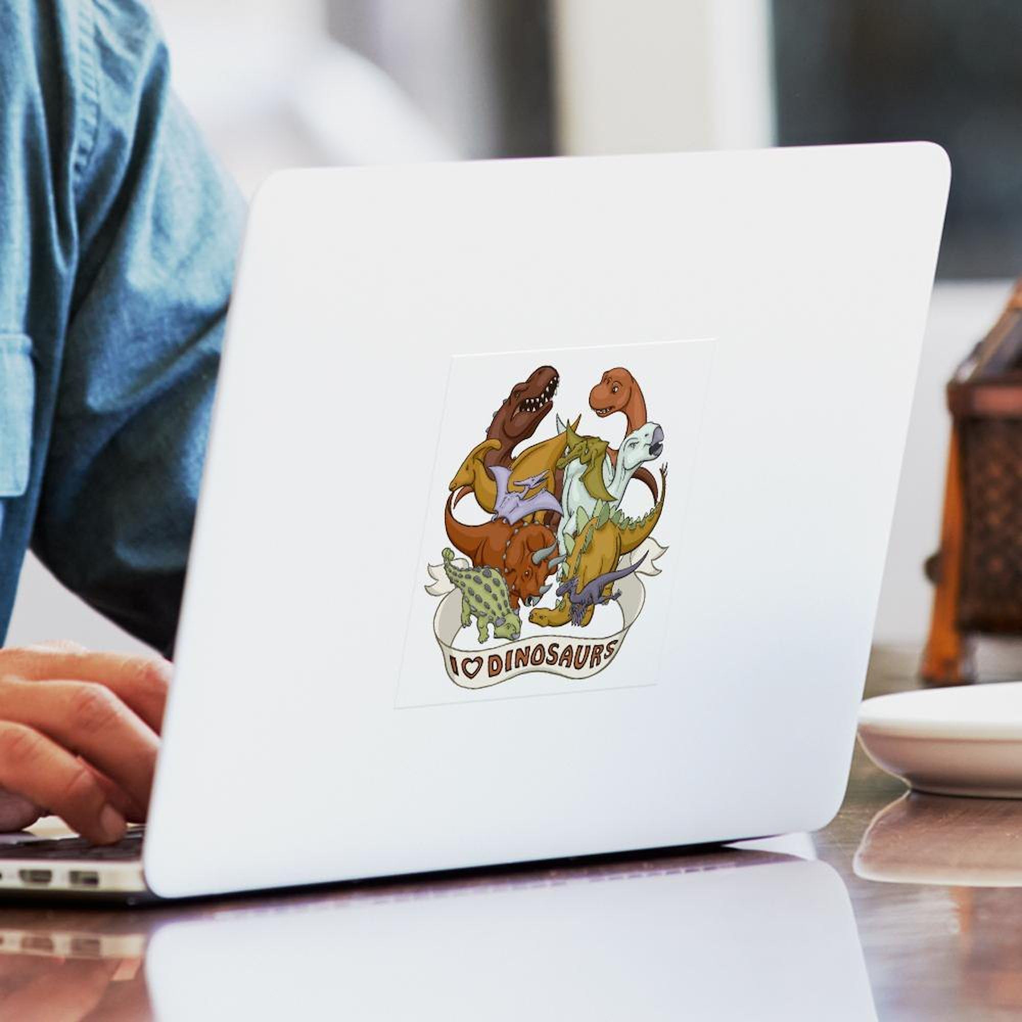 I Heart Dinosaurs 3x3 Inch Square Bumper Sticker - Waterproof Vinyl Car Decal for Windows, Laptops & Notebooks - Fun Dinosaur Lover Gift for Kids & Adults