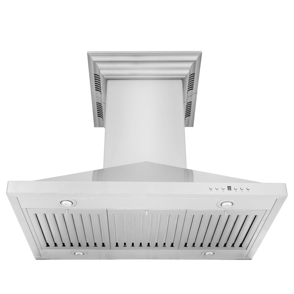 ZLINE GL1iCRN BT Stainless Steel Ducted Vent Island Mount Range Hood with Built-in CrownSound Bluetooth Speakers - Professional Kitchen Ventilation for Home Chefs & Entertaining