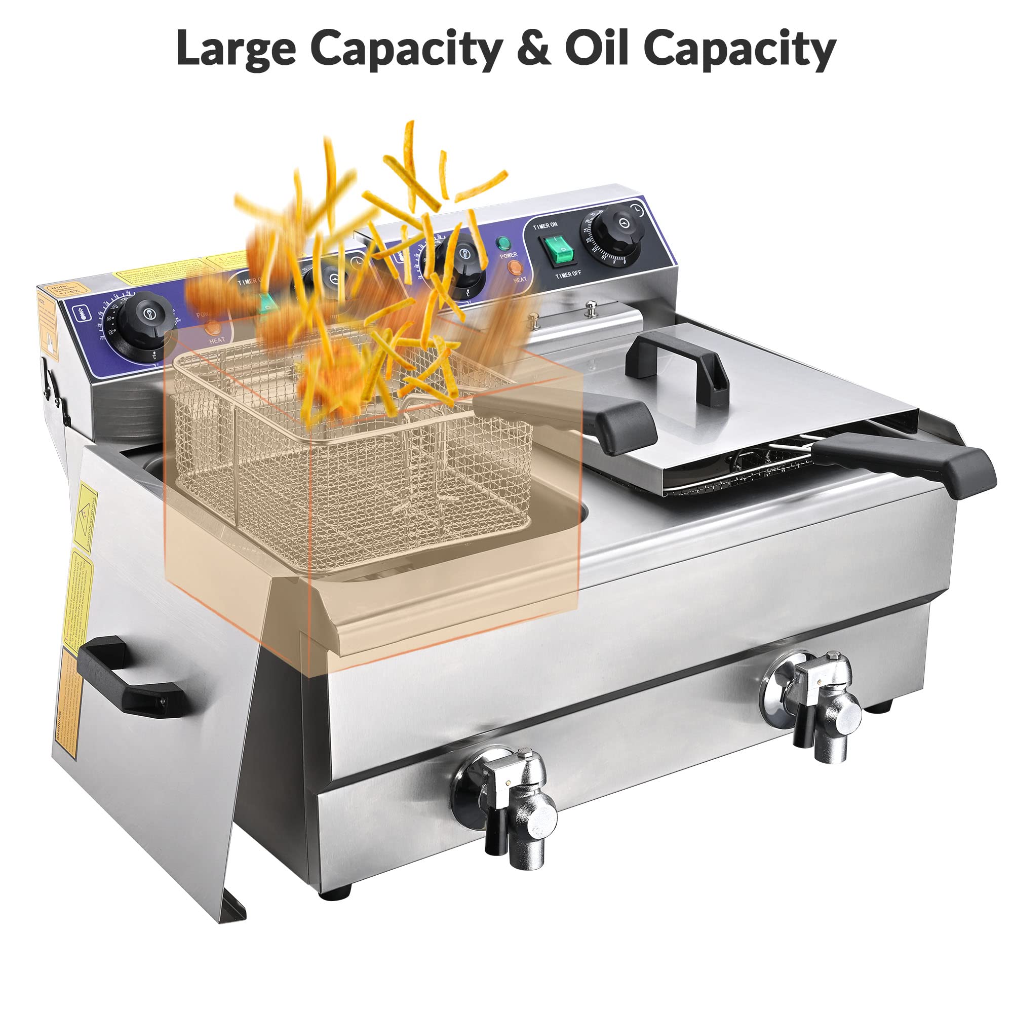 WeChef 23.4L 3000W Commercial Electric Deep Fryer with Timer & Oil Filtration System, Dual Removable Stainless Steel Baskets - Perfect for Restaurants, Fast Food Shops, and Catering Businesses